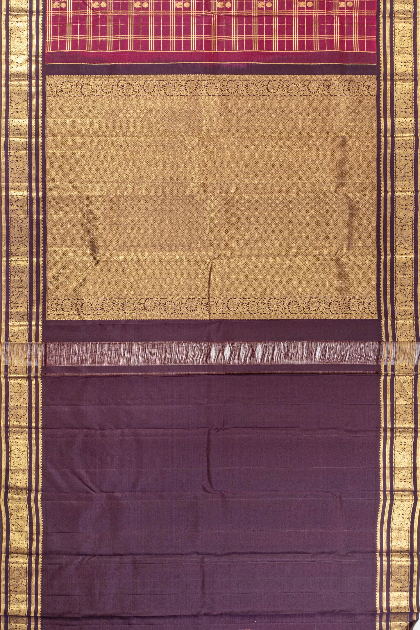 Classic Kanchipuram Silk Checks And Butta Maroon Saree