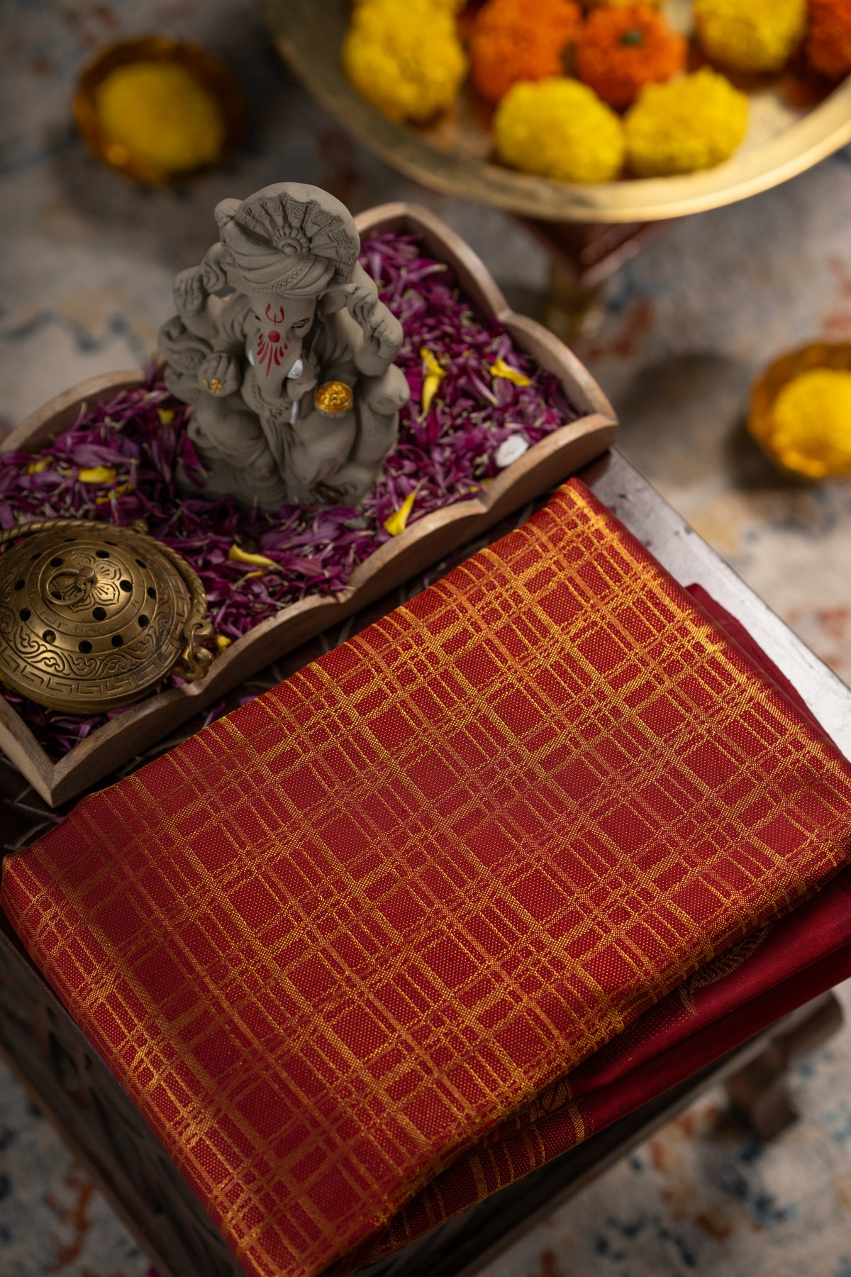 Kanchipuram Silk Checks Red Saree