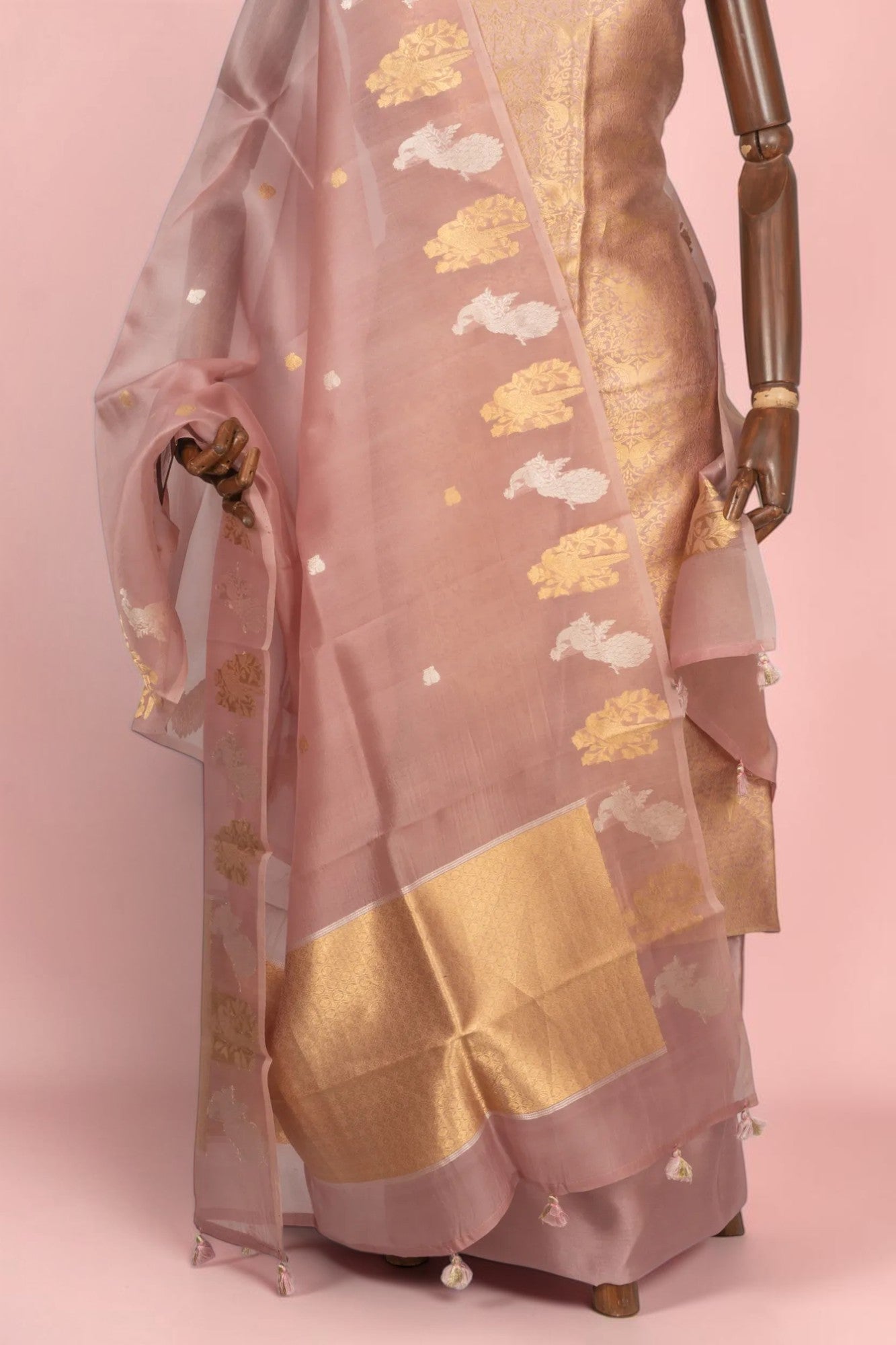 Banarasi Silk Tissue Brocade Onion Pink Salwar Suit Set