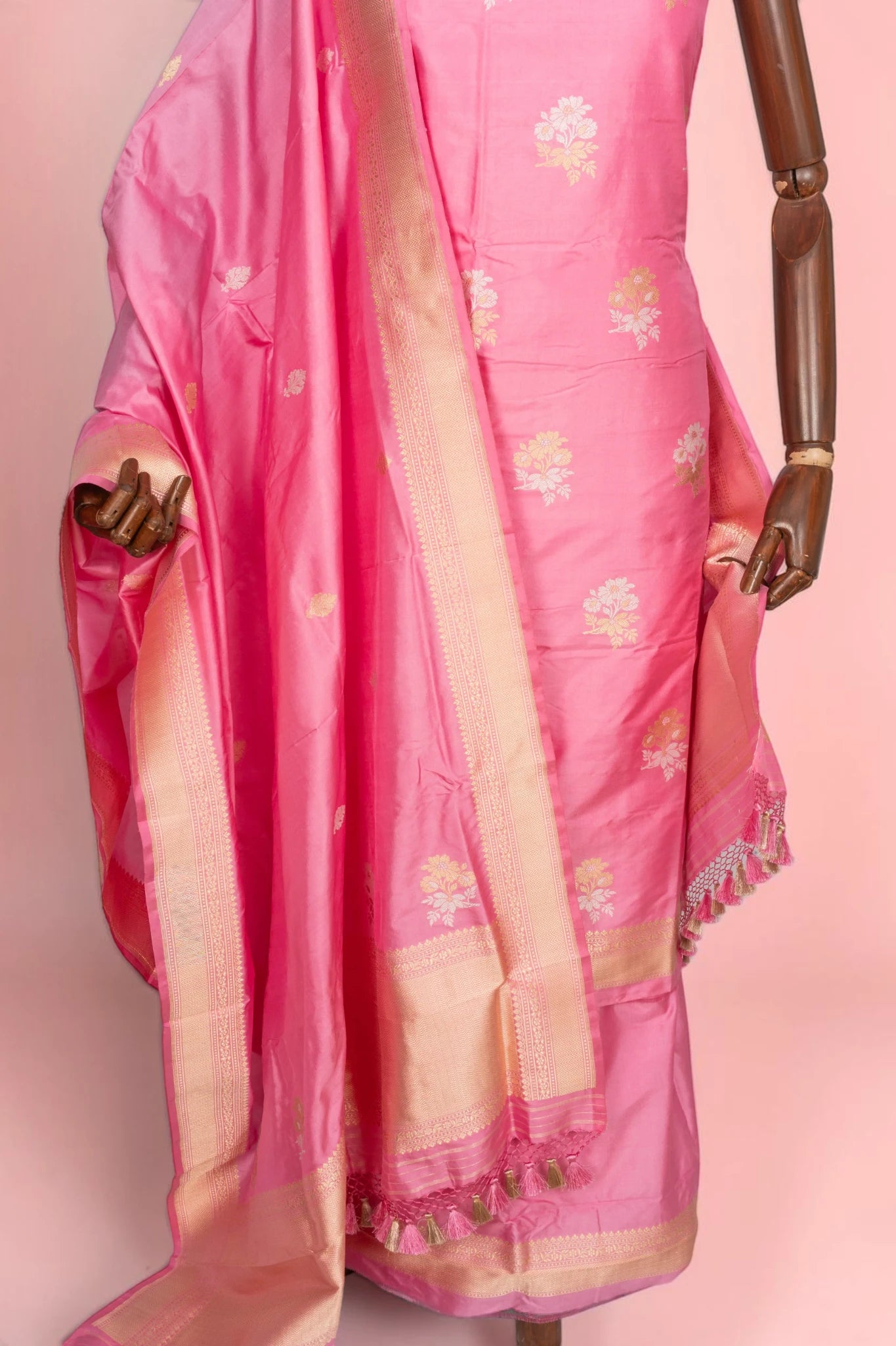 Banarasi Silk Butta Pink Salwar Suit Set