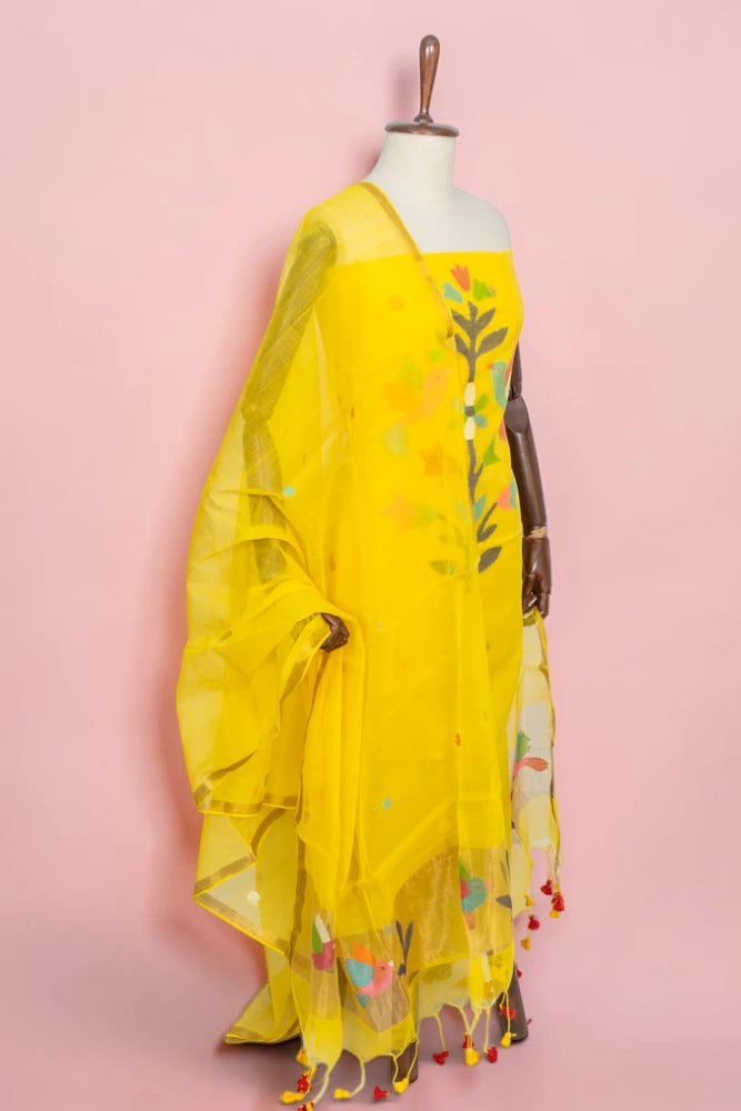 Phulia Cotton Jamdani Butta Yellow Salwar Suit Set