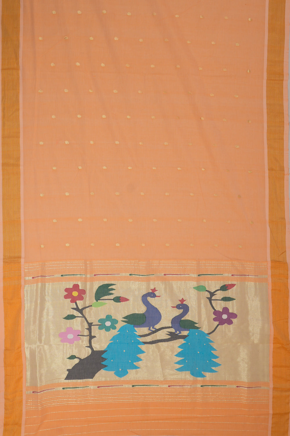 Paithani Cotton Butta Orange Saree