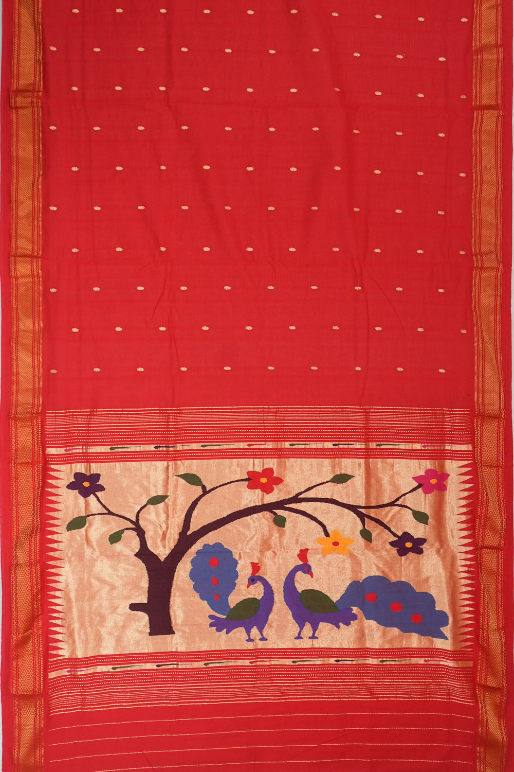 Paithani Cotton Butta Red Saree