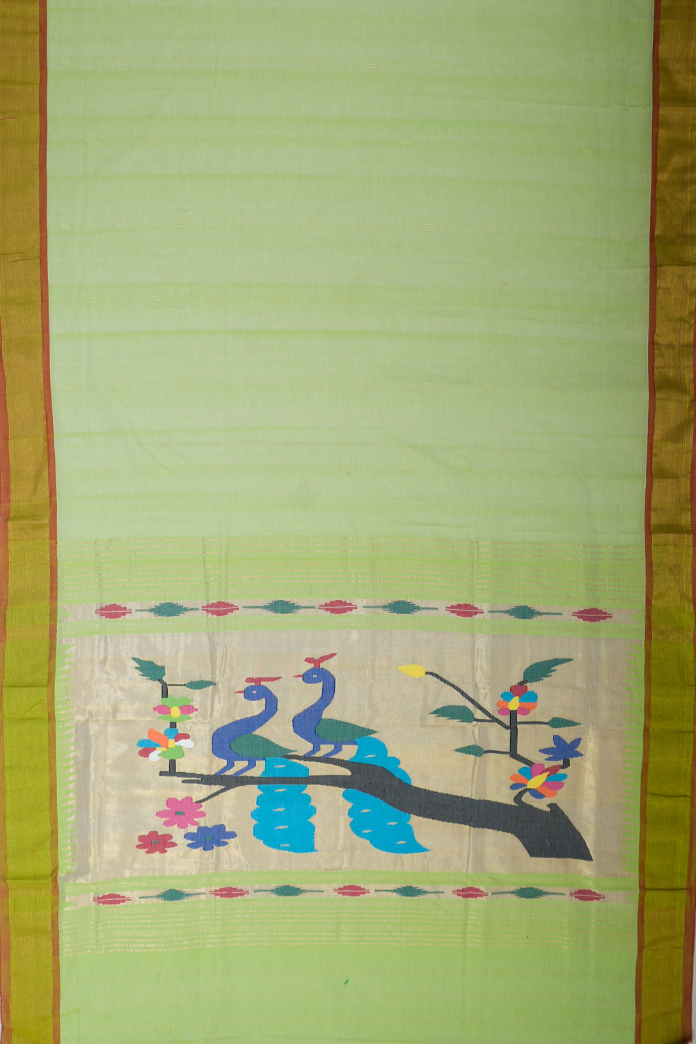 Paithani Cotton Butta Pista Green Saree