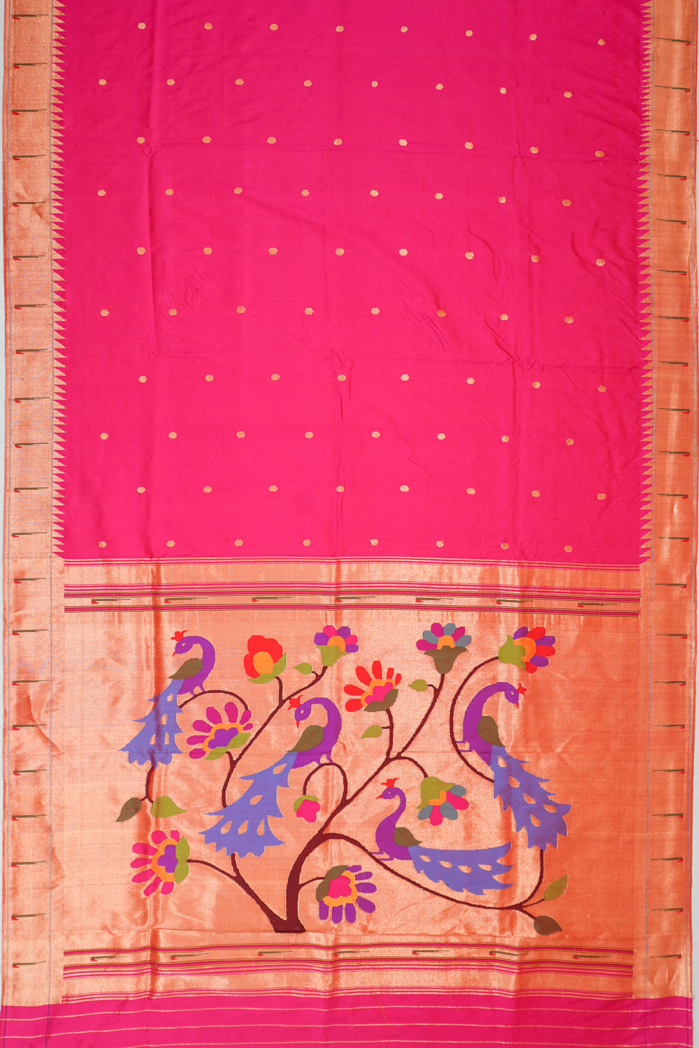 Paithani Silk Butta Pink Saree With Single Muniya Border