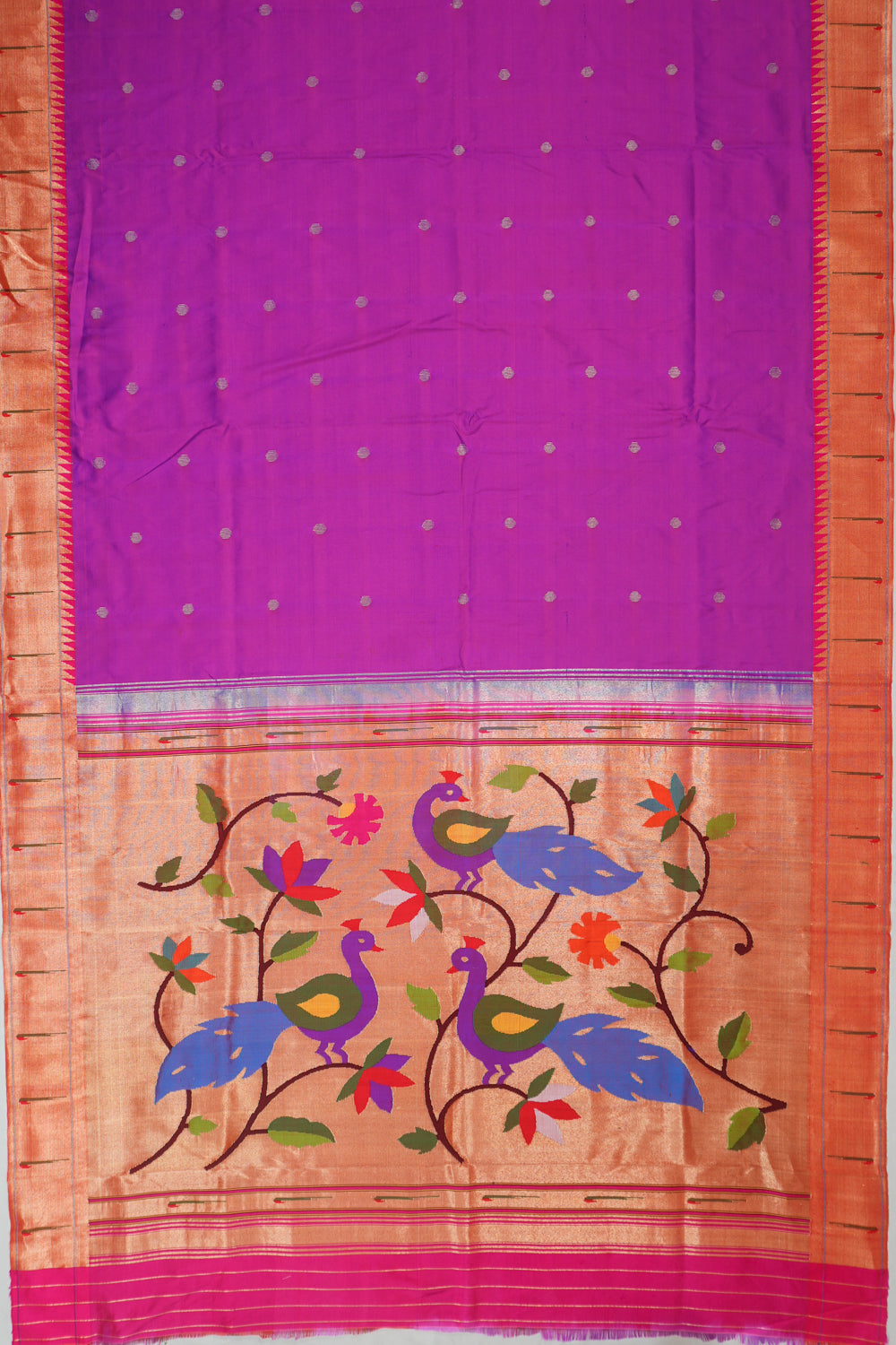 Paithani Silk Butta Purple Saree With Single Muniya Border