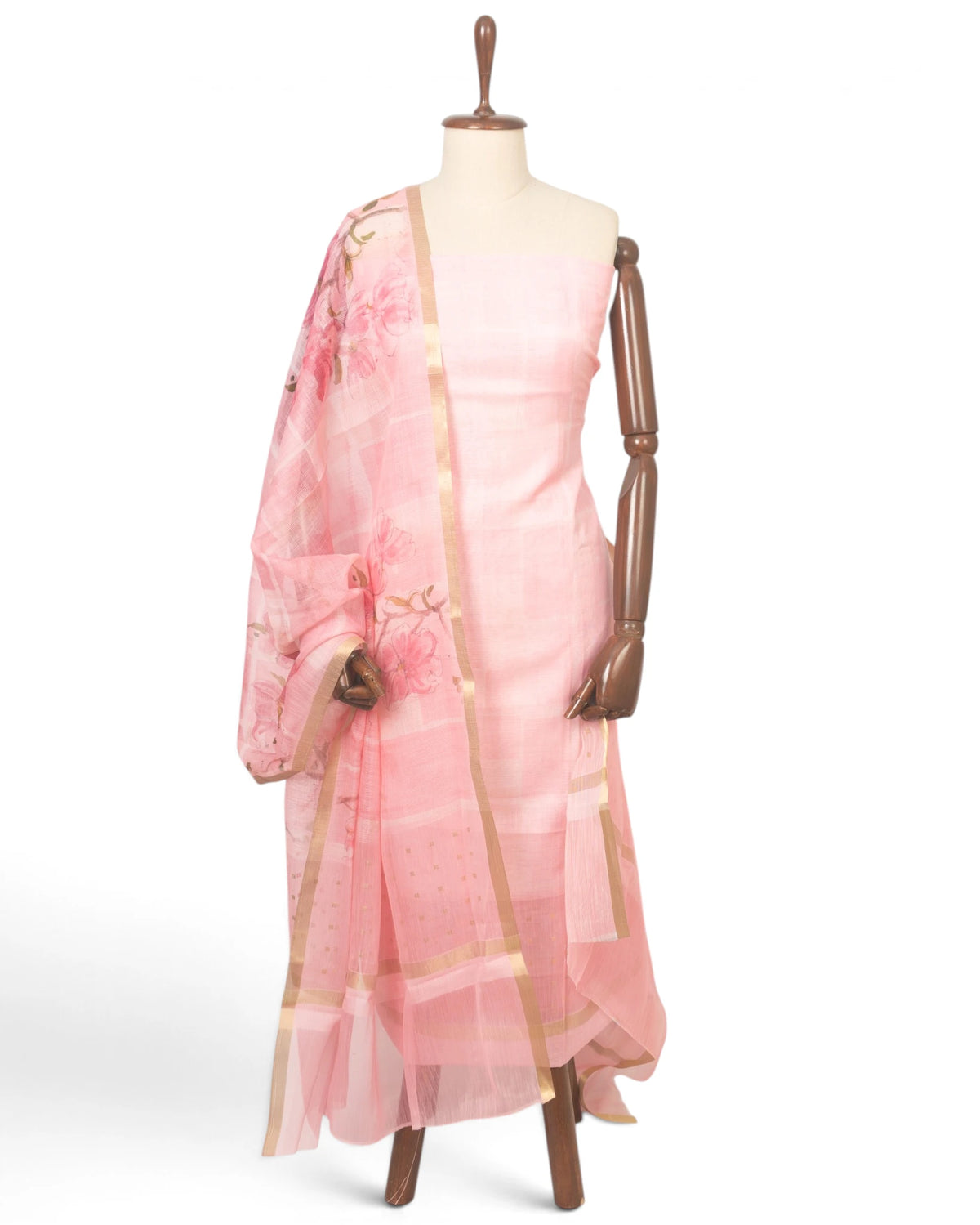 Linen Lines And Butta Pink Salwar Suit Set Set W/O Bottom