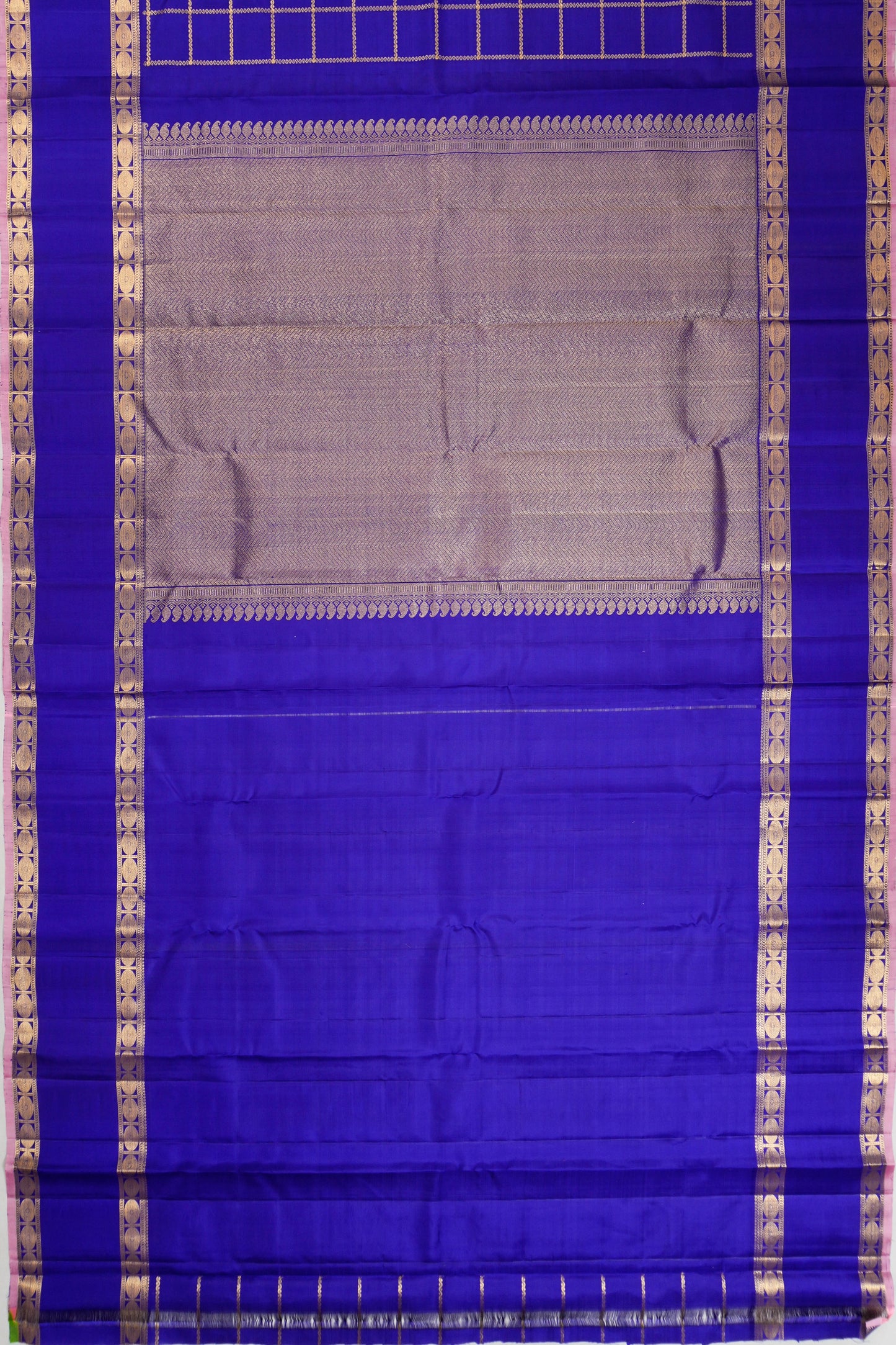 Venkatagiri Silk Checks And Butta Royal Blue Saree With Rettai Pettu Border
