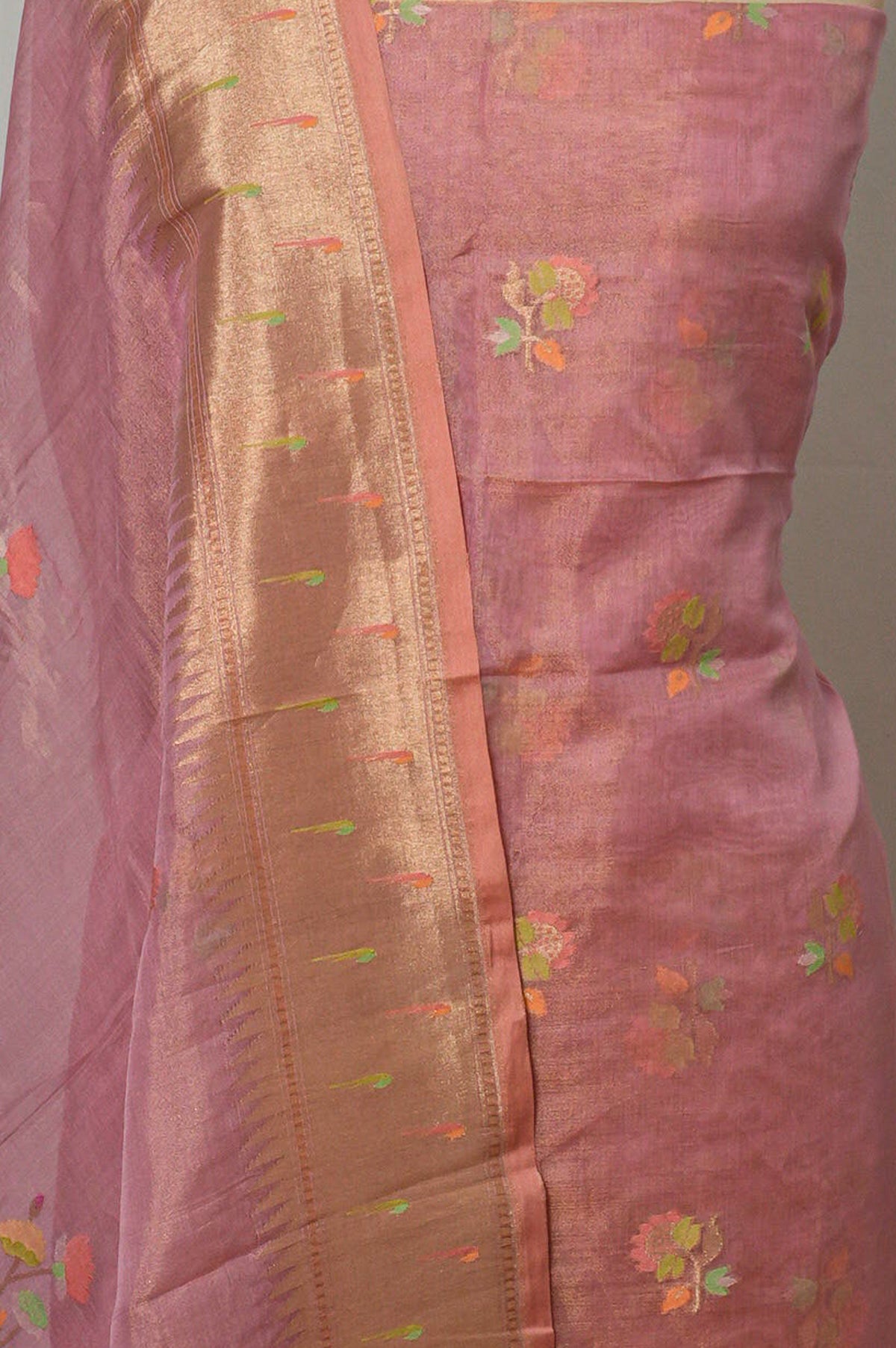Banarasi Kora Organza Tissue Pink Salwar Suit Set