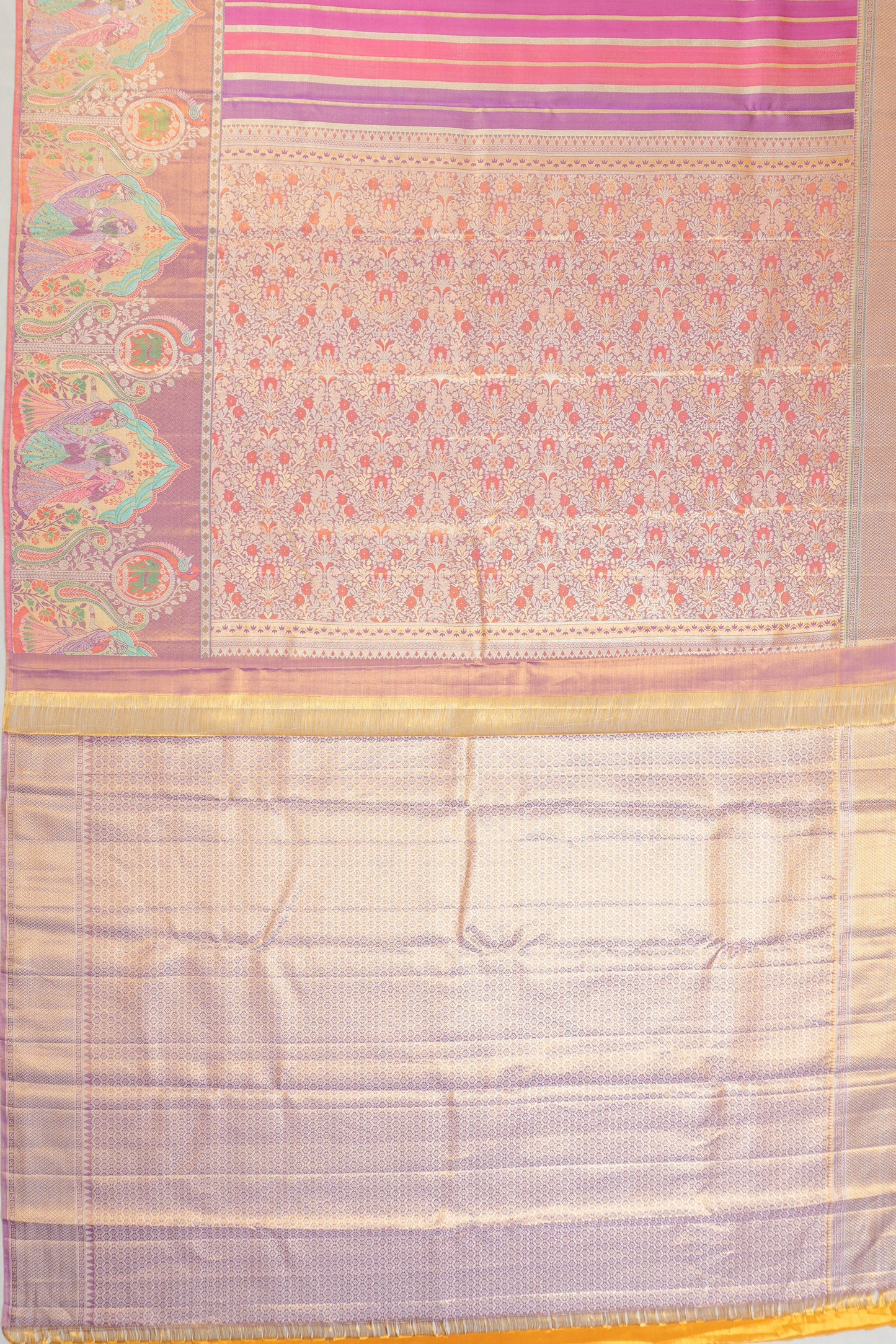 Kanchipuram Silk Tissue Lines Multicolor Saree