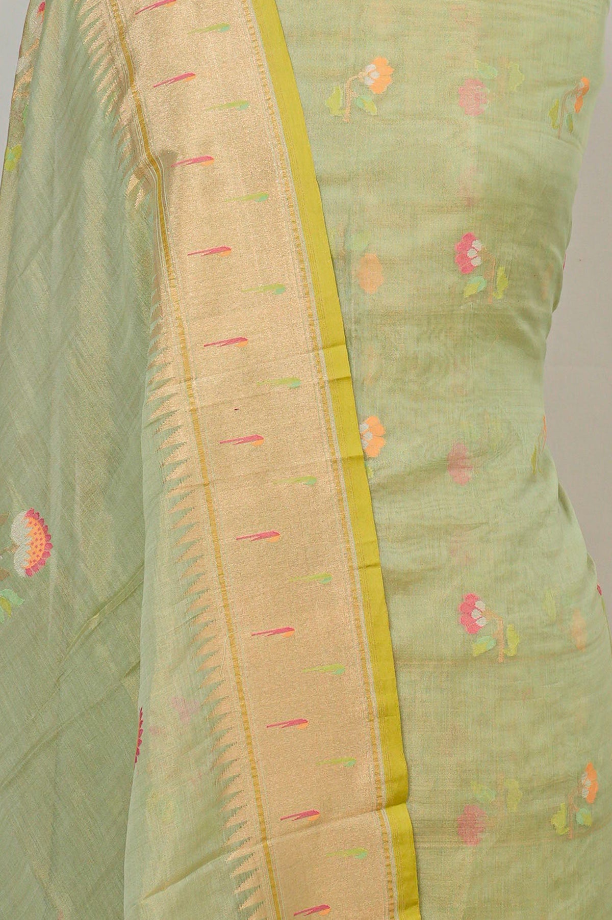 Banarasi Kora Organza Tissue Pista Green Salwar Suit Set