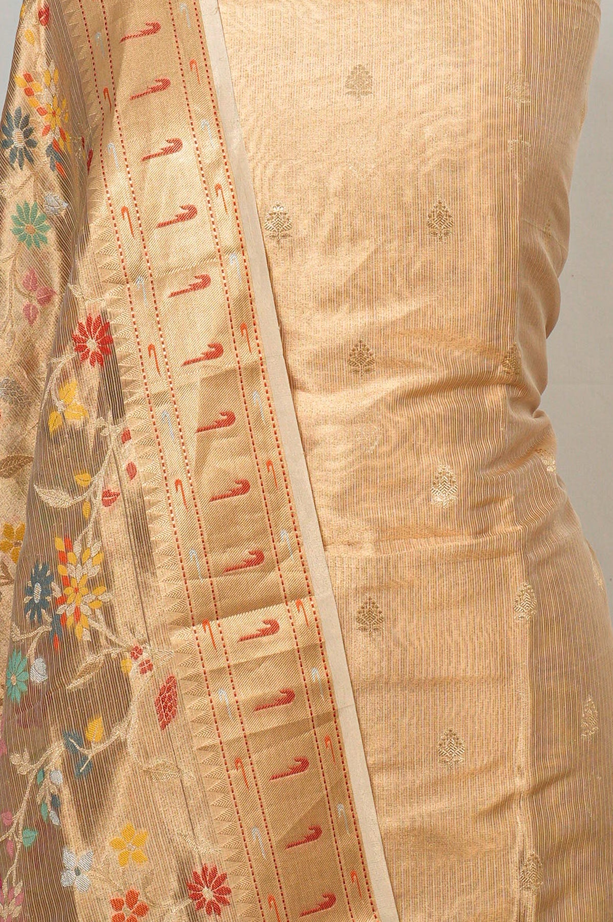 Banarasi Kora Organza Tissue Lines And Butta Gold Salwar Suit Set