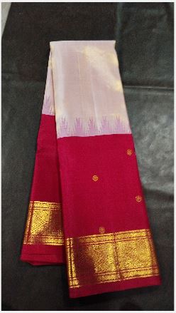 Kanchipuram Silk Tissue Plain Baby Pink And Maroon Saree