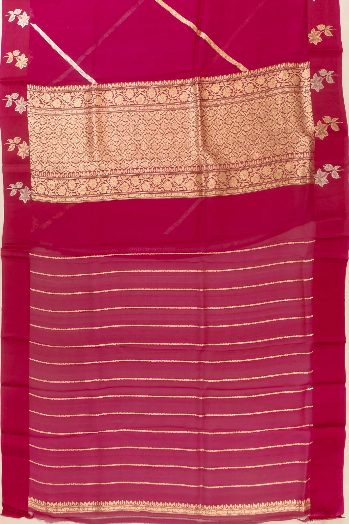 Vaanya Banaras Kora Organza Lines Pink Saree