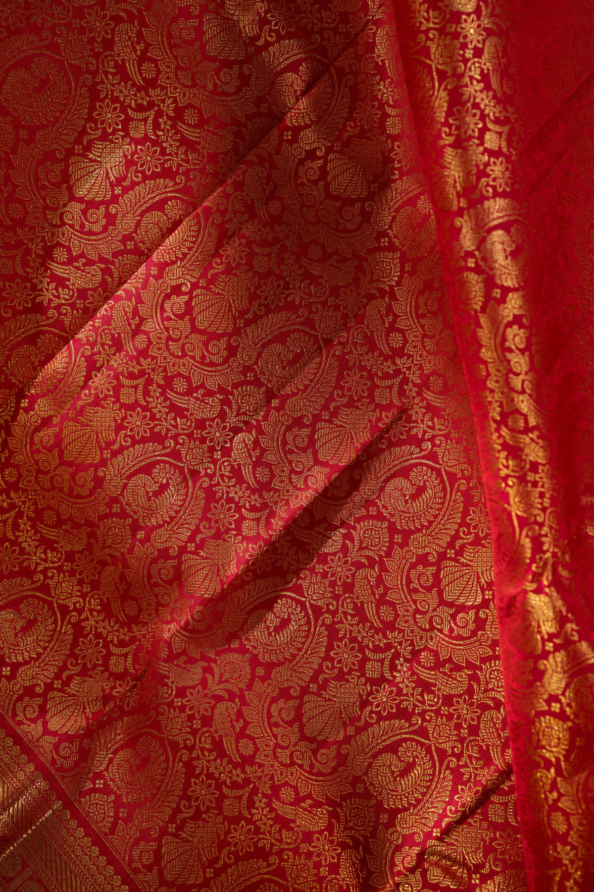 Kanchipuram Silk Jaal And Butta Red Saree