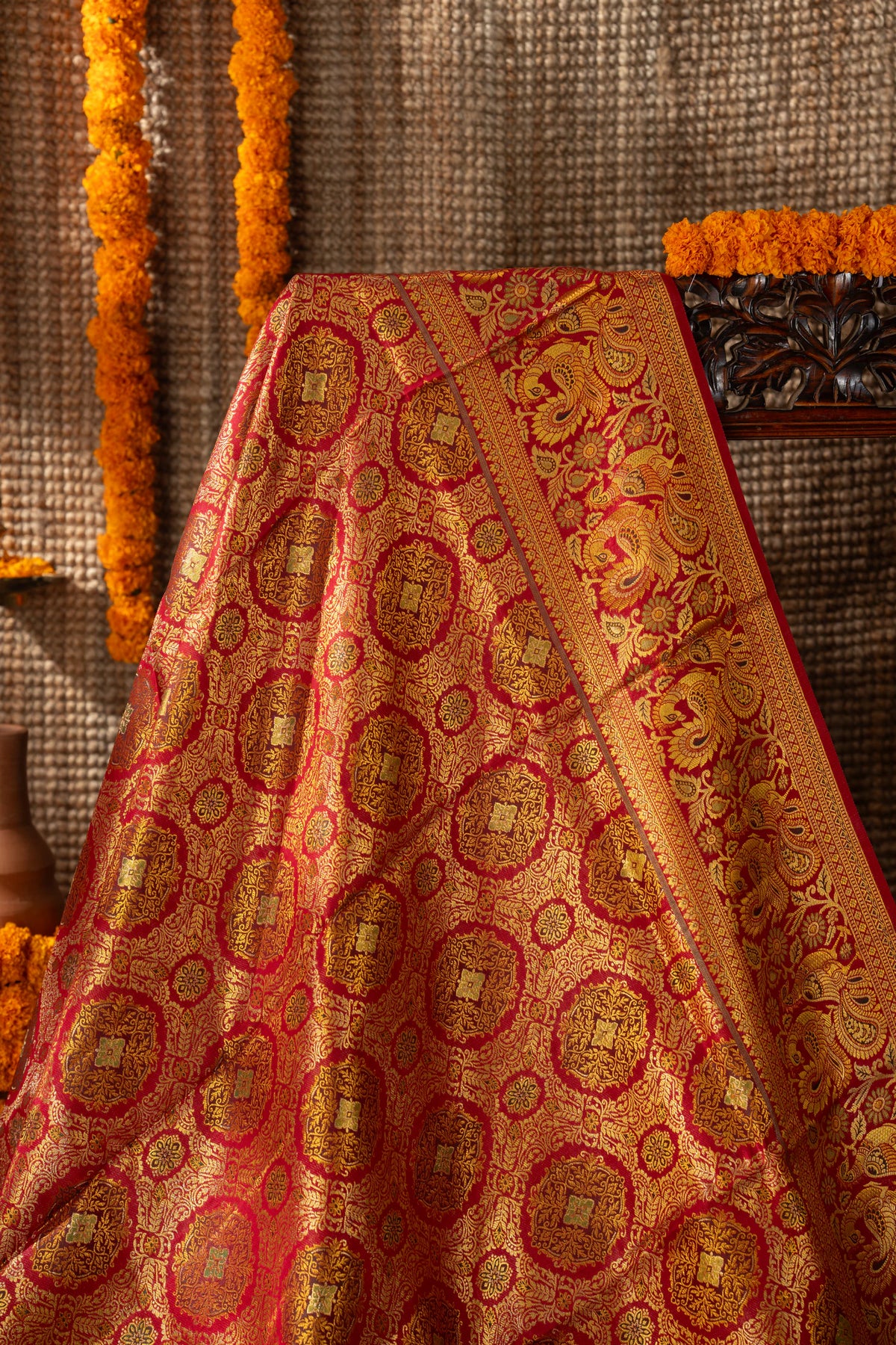 Kanchipuram Silk Brocade Red Saree