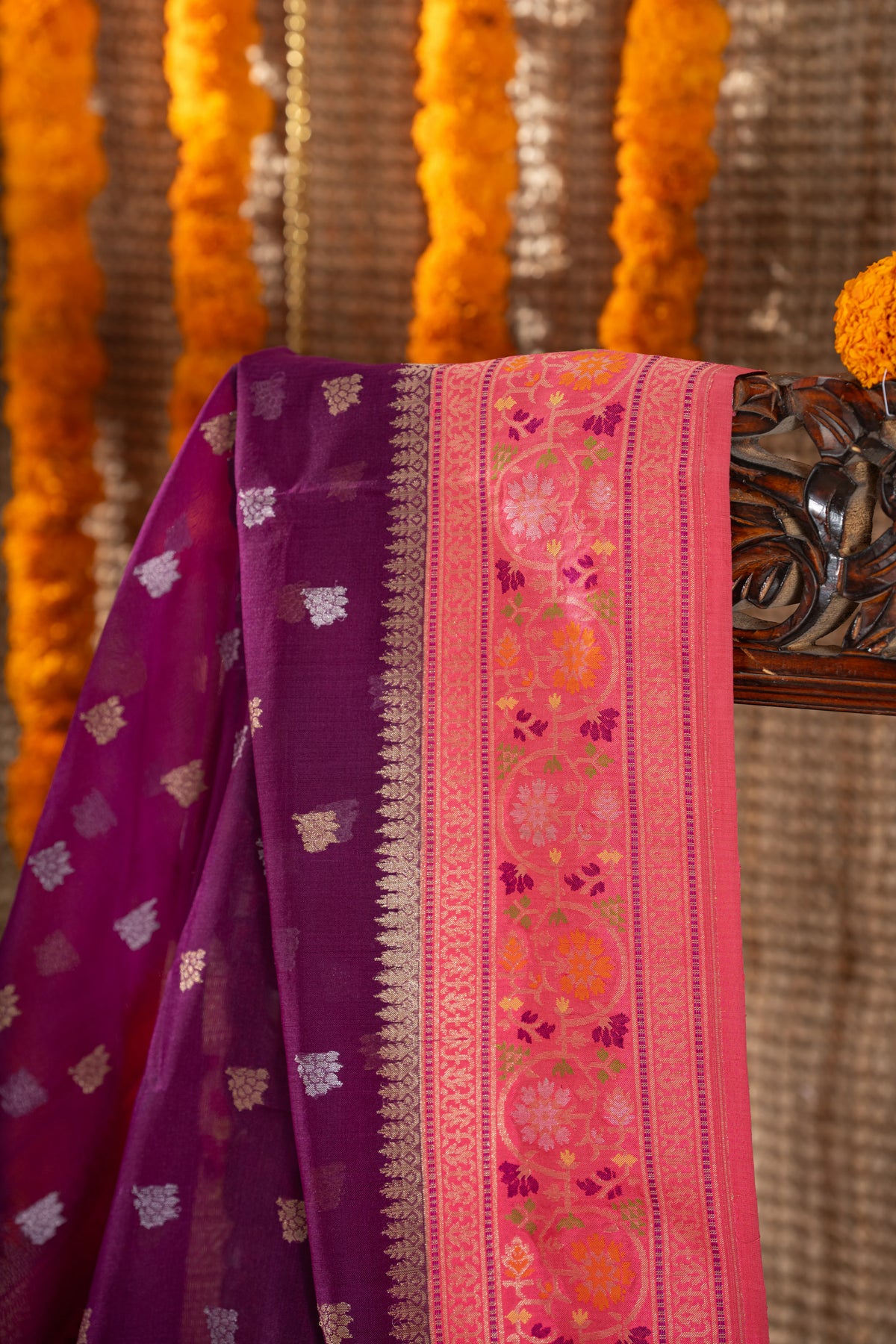 Banarasi Kora Organza Butta Purple Saree
