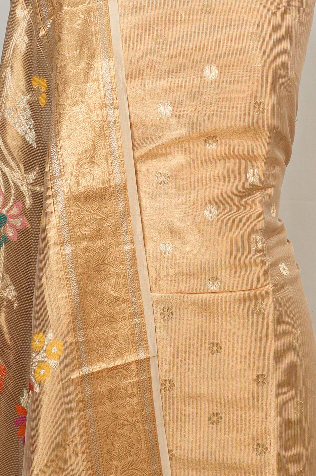 Banarasi Kora Organza Tissue Lines And Butta Gold Salwar Suit Set