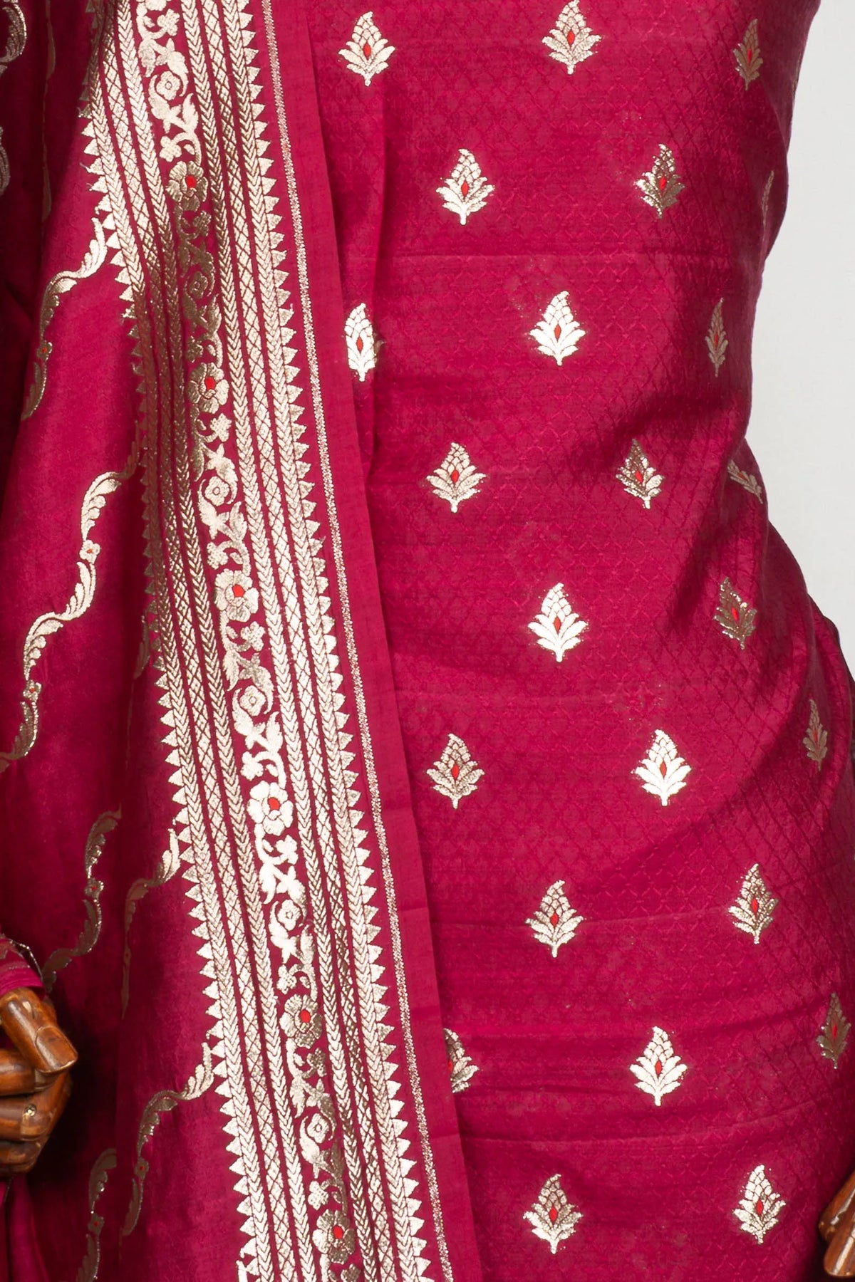 Vaanya Banaras Silk Butta Red Salwar Suit Set W/O Bottom
