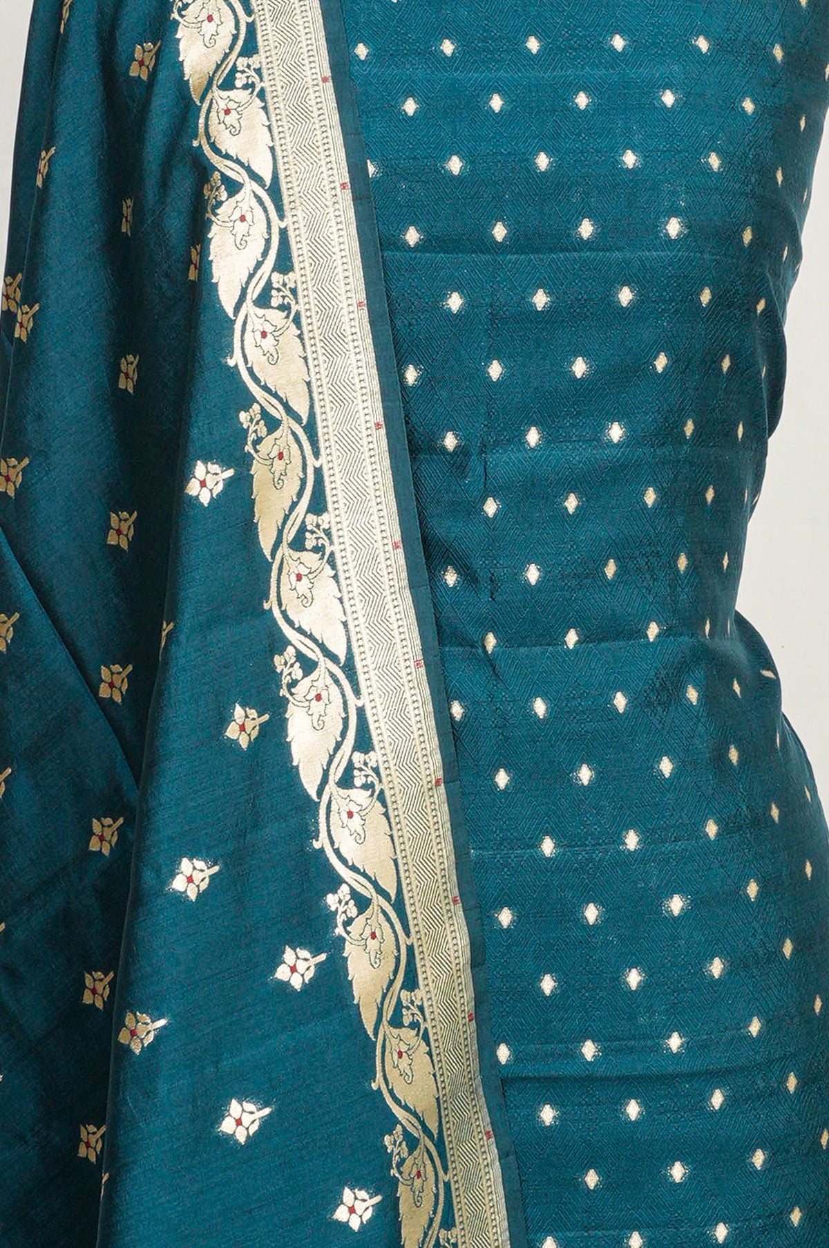 Vaanya Banaras Silk Butta Teal Blue Salwar Suit Set W/O Bottom