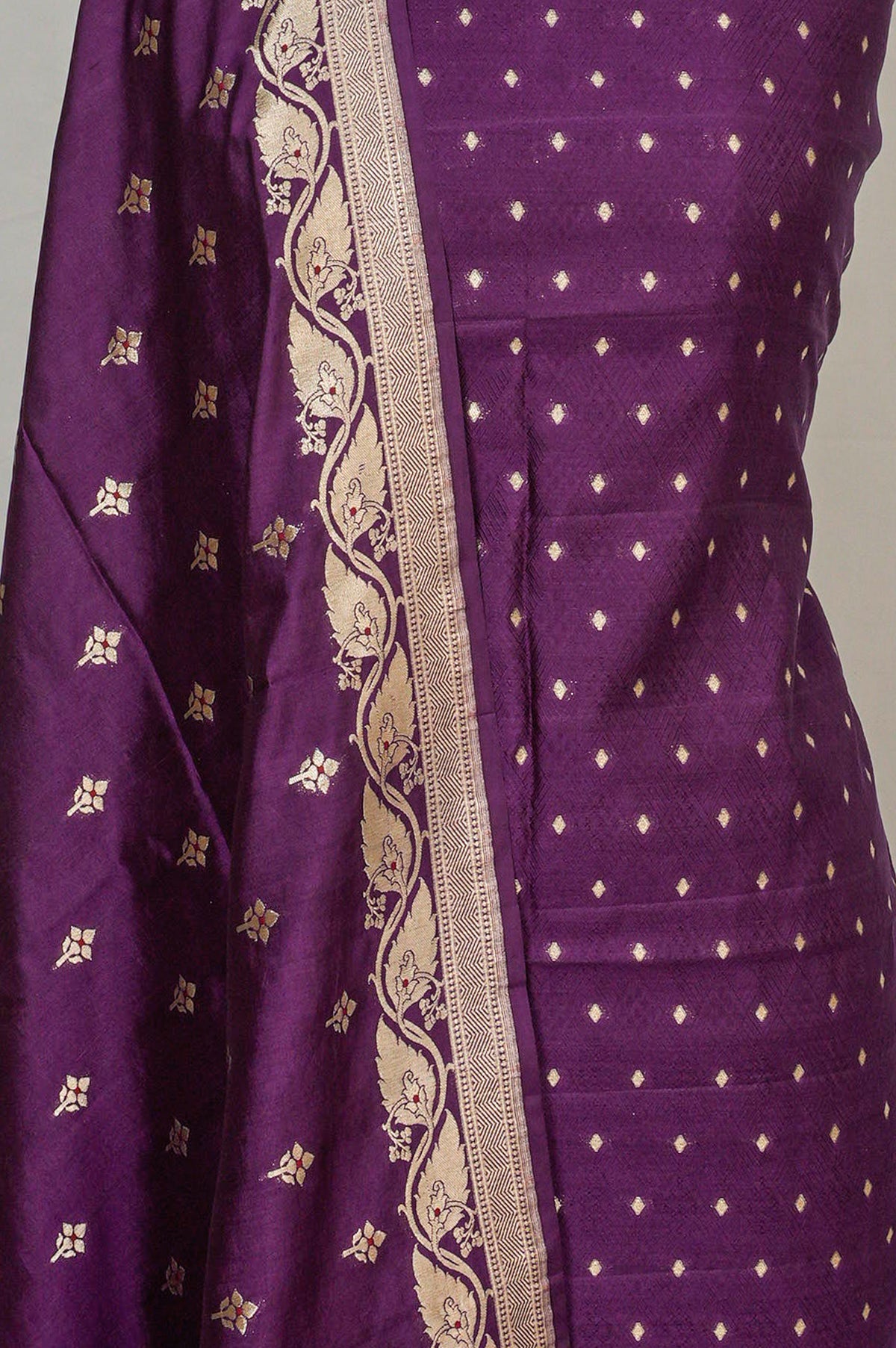 Vaanya Banaras Silk Butta Purple Salwar Suit Set W/O Bottom