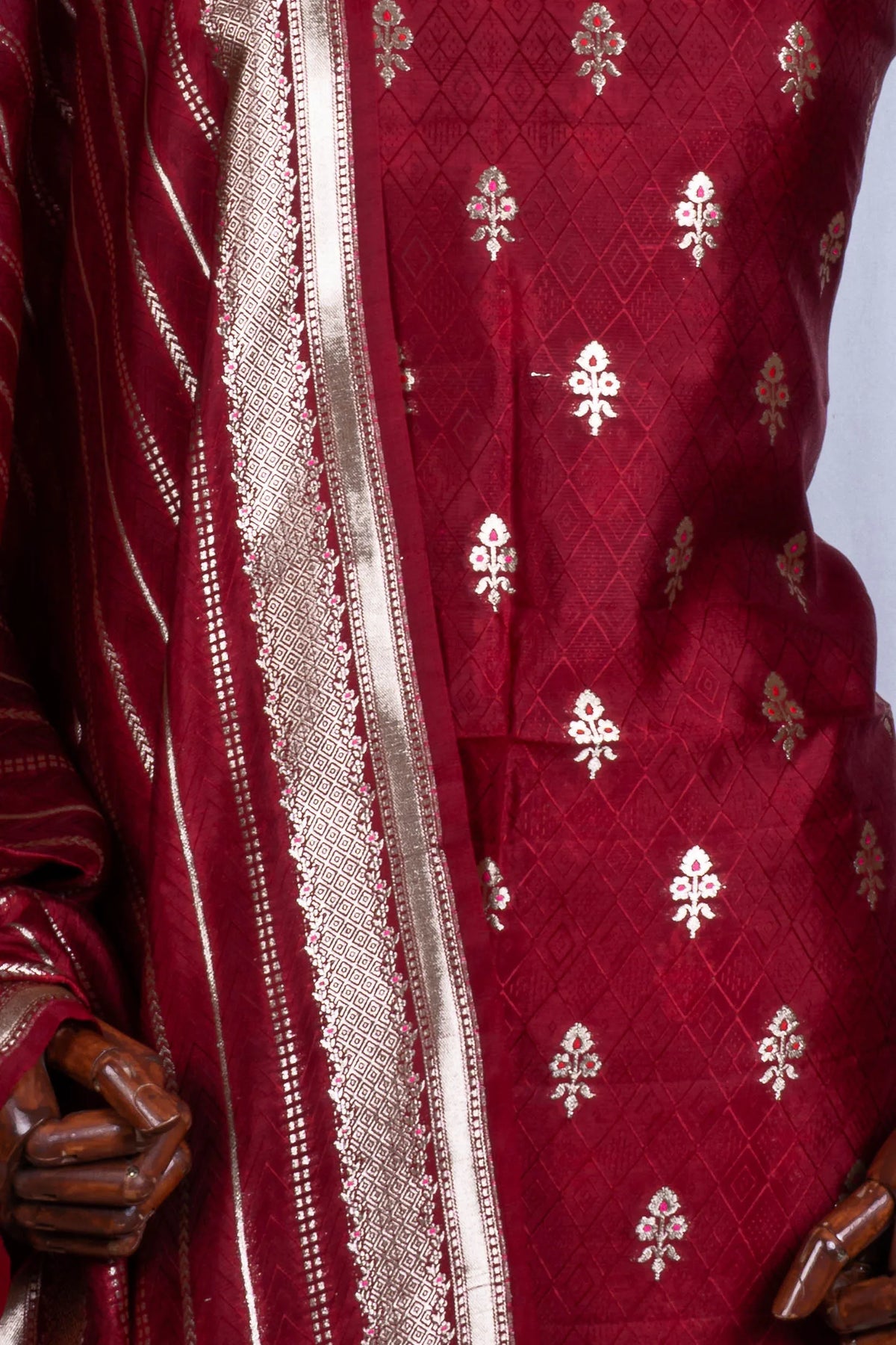 Vaanya Banaras Silk Butta Apple Red Salwar Suit Set W/O Bottom