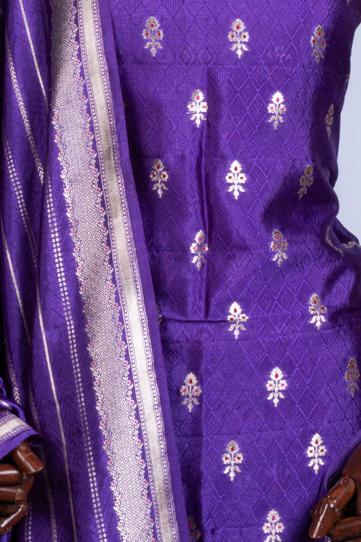 Vaanya Banaras Silk Butta Violet Salwar Suit Set W/O Bottom