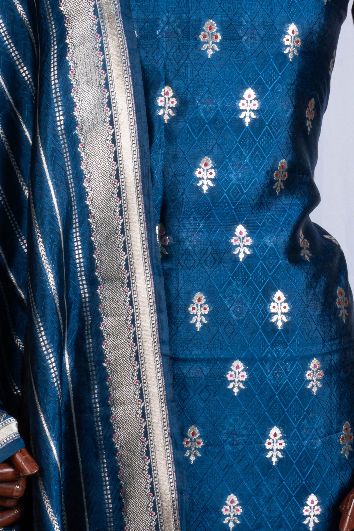 Vaanya Banaras Silk Butta Dark Blue Salwar Suit Set W/O Bottom