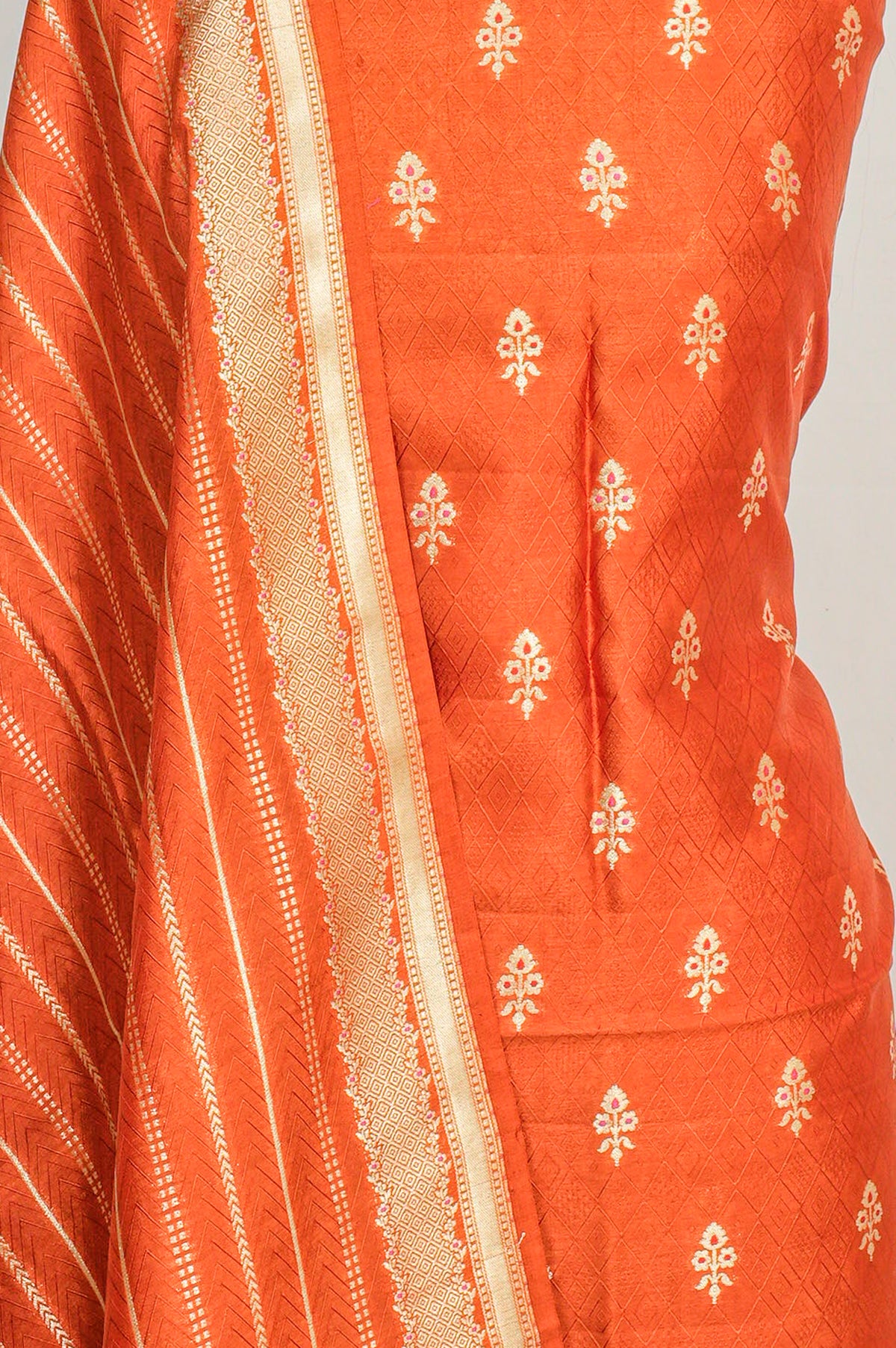Vaanya Banaras Silk Butta Orange Salwar Suit Set W/O Bottom