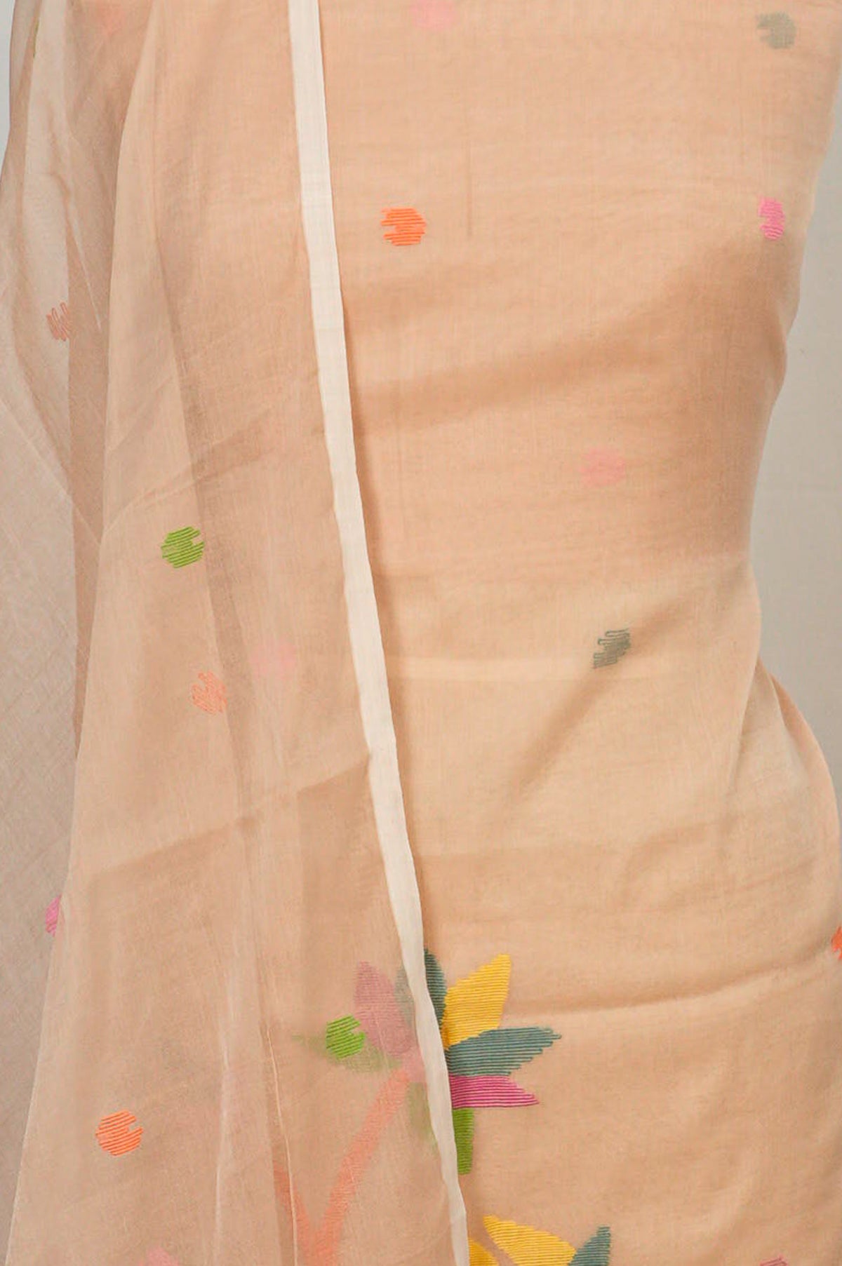 Dhakai Handspun Cotton Jamdani Peach Salwar Suit Set W/O Bottom