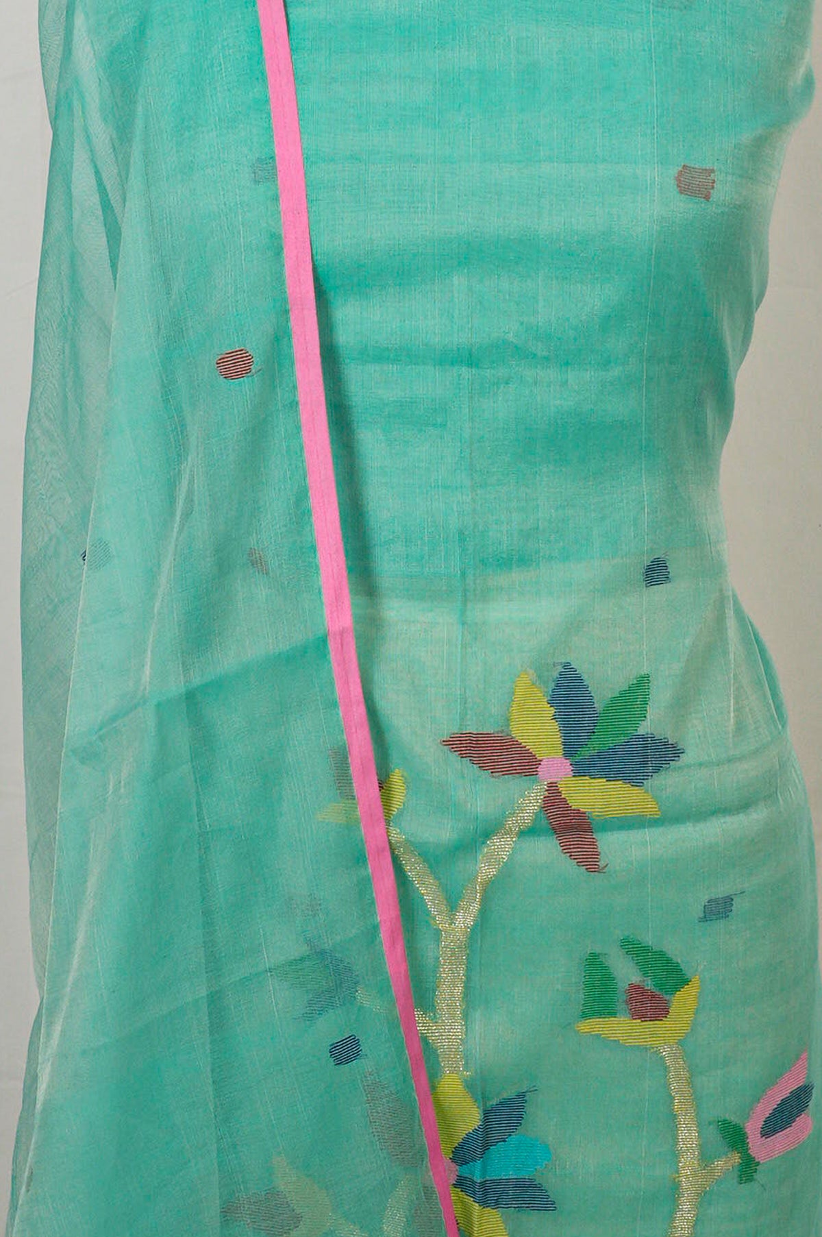 Dhakai Handspun Cotton Jamdani Sea Green Salwar Suit Set W/O Bottom