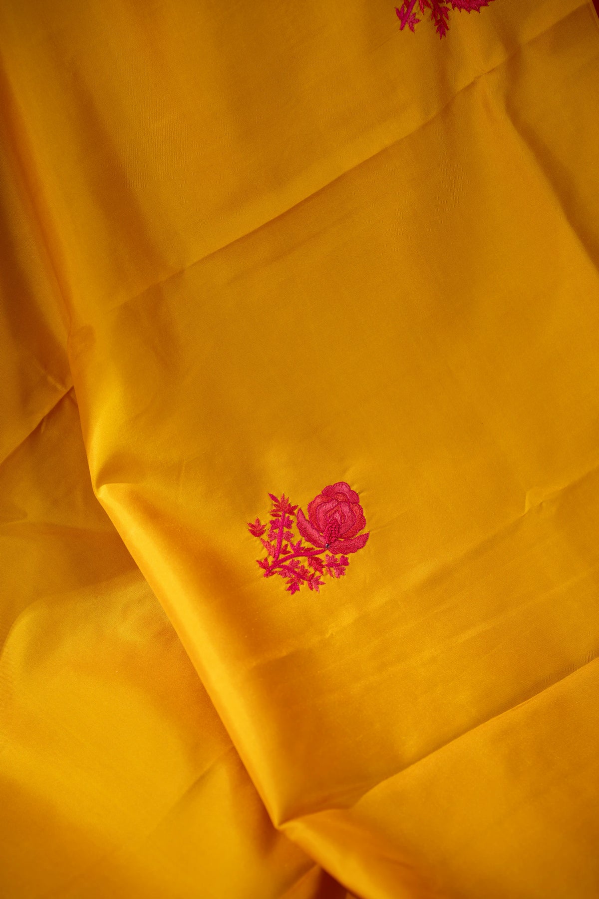 Kanchipuram Silk Embroidery Butta Yellow Saree