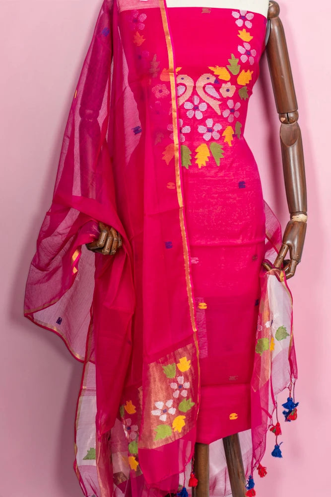 Phulia Cotton Jamdani Butta Pink Salwar Suit Set