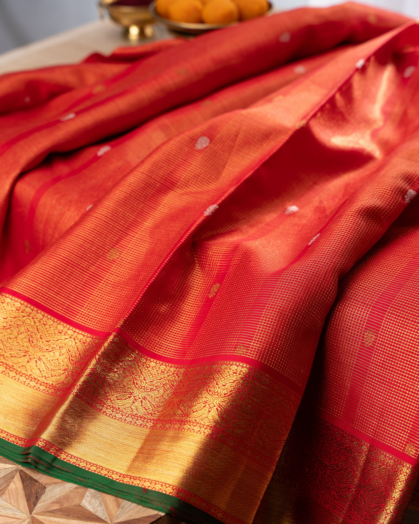 Kanchipuram Silk Brocade Red Saree With Rakhi And Gift Box