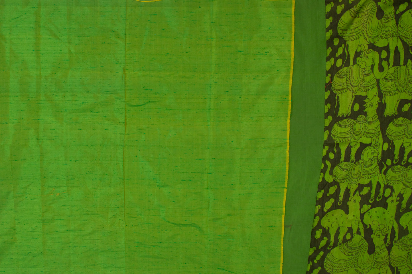 Kalamkari Tussar Hand Painted Black Saree With Banarasi Border