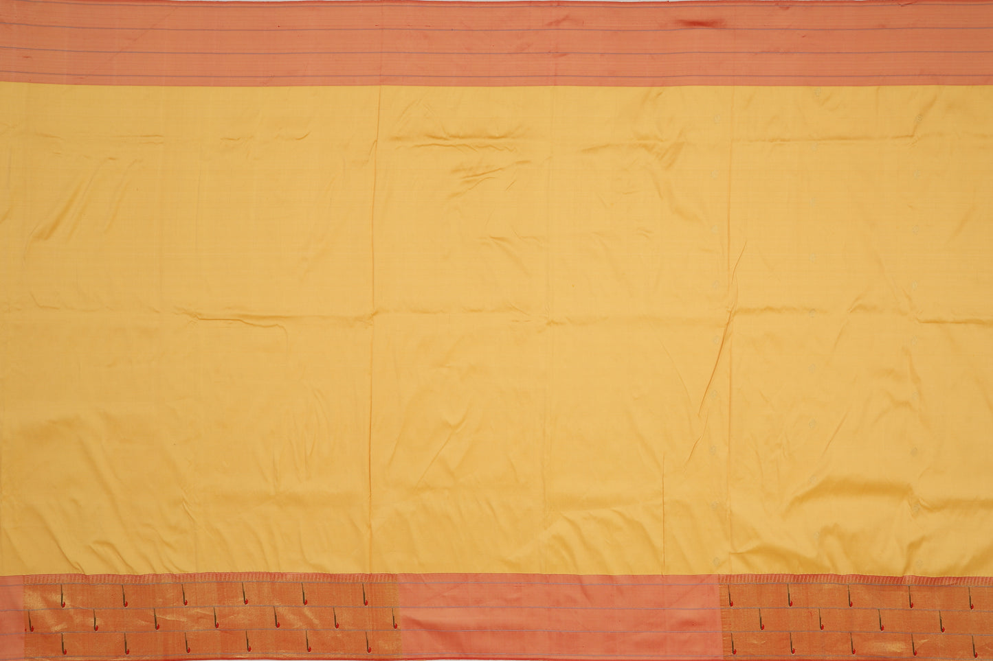 Paithani Silk Butta Pastel Yellow Saree With Triple Muniya Border