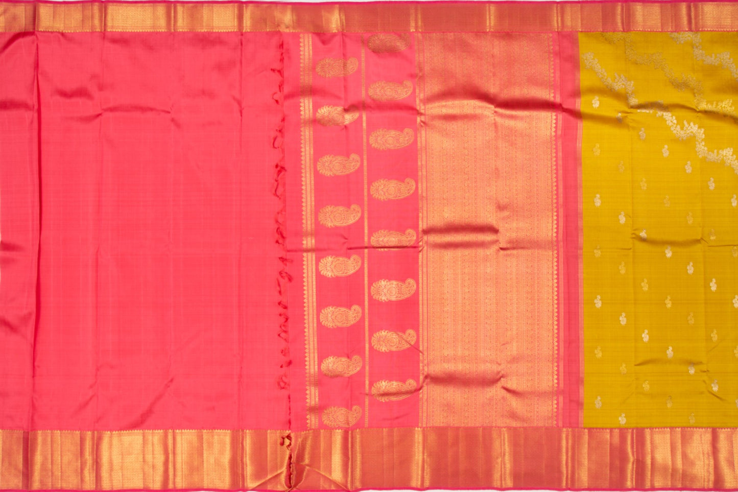 Kanchipuram Silk Jaal And Butta Mustard Yellow Saree