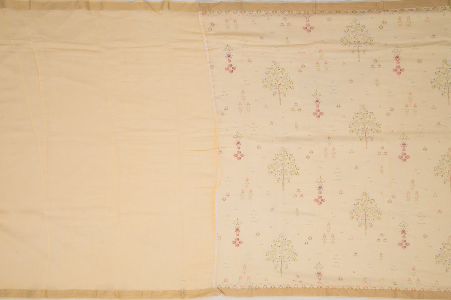 Chanderi Cotton Printed Cream Saree