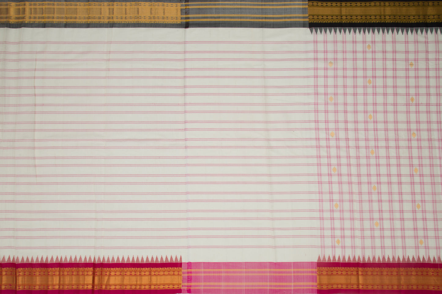 Gadwal Cotton Checks And Butta White Saree