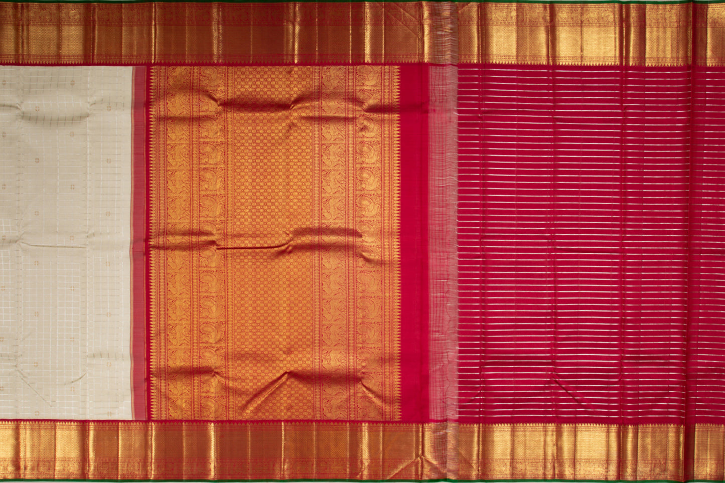 Kanchipuram Silk Checks And Butta Cream Saree
