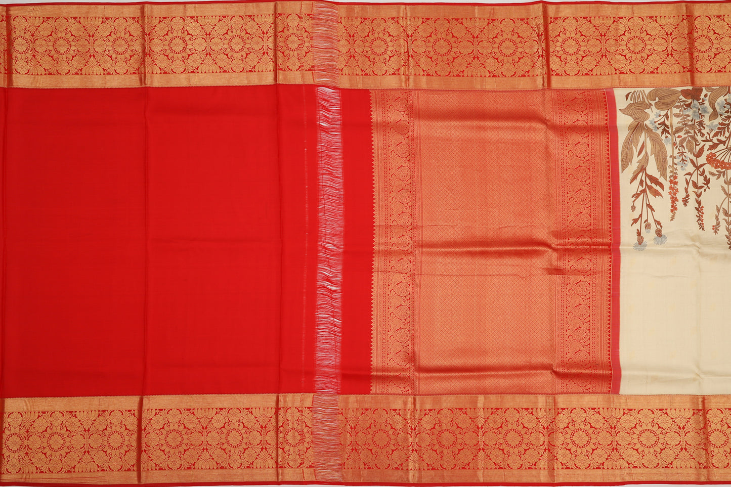 Kanchipuram Silk Checks Cream Saree