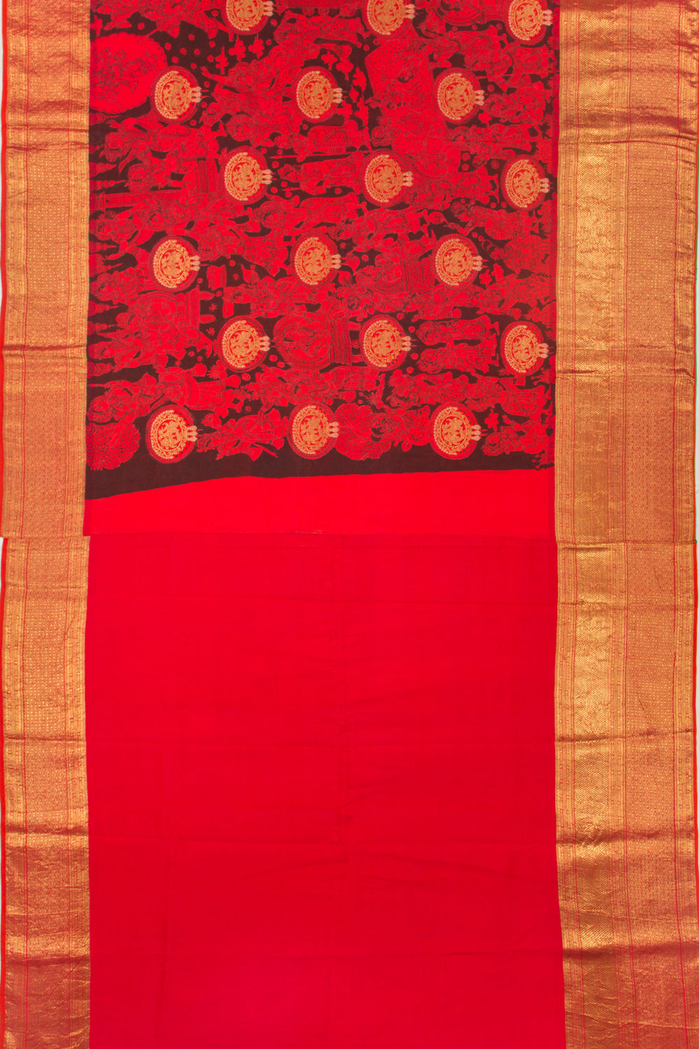 Kanchipuram Silk Kalamkari Black Saree-Not Allowed Online