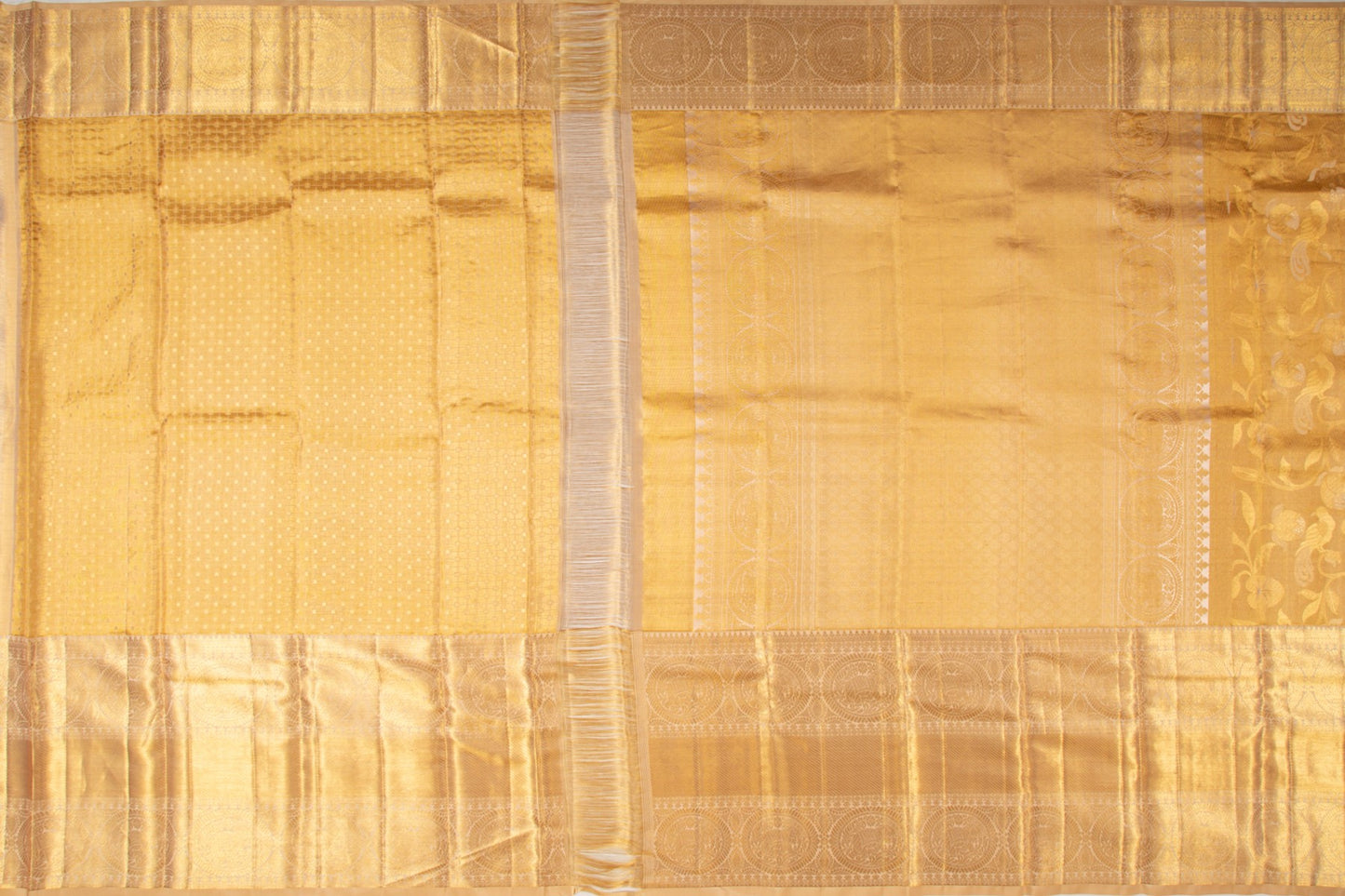 Kanchipuram Silk Tissue Jaal Gold Saree