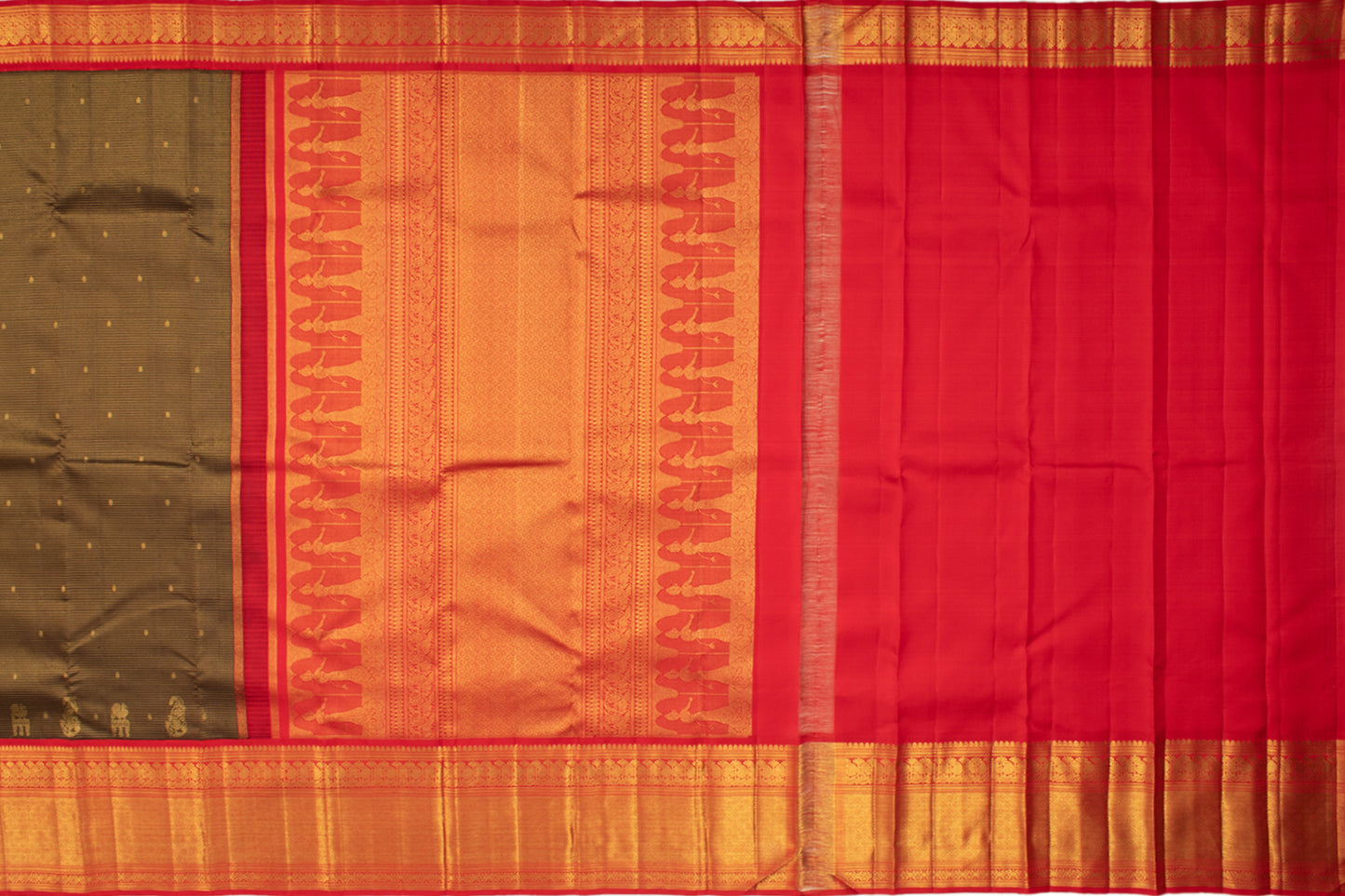 Kanchipuram Silk Checks and Butta Brown Saree
