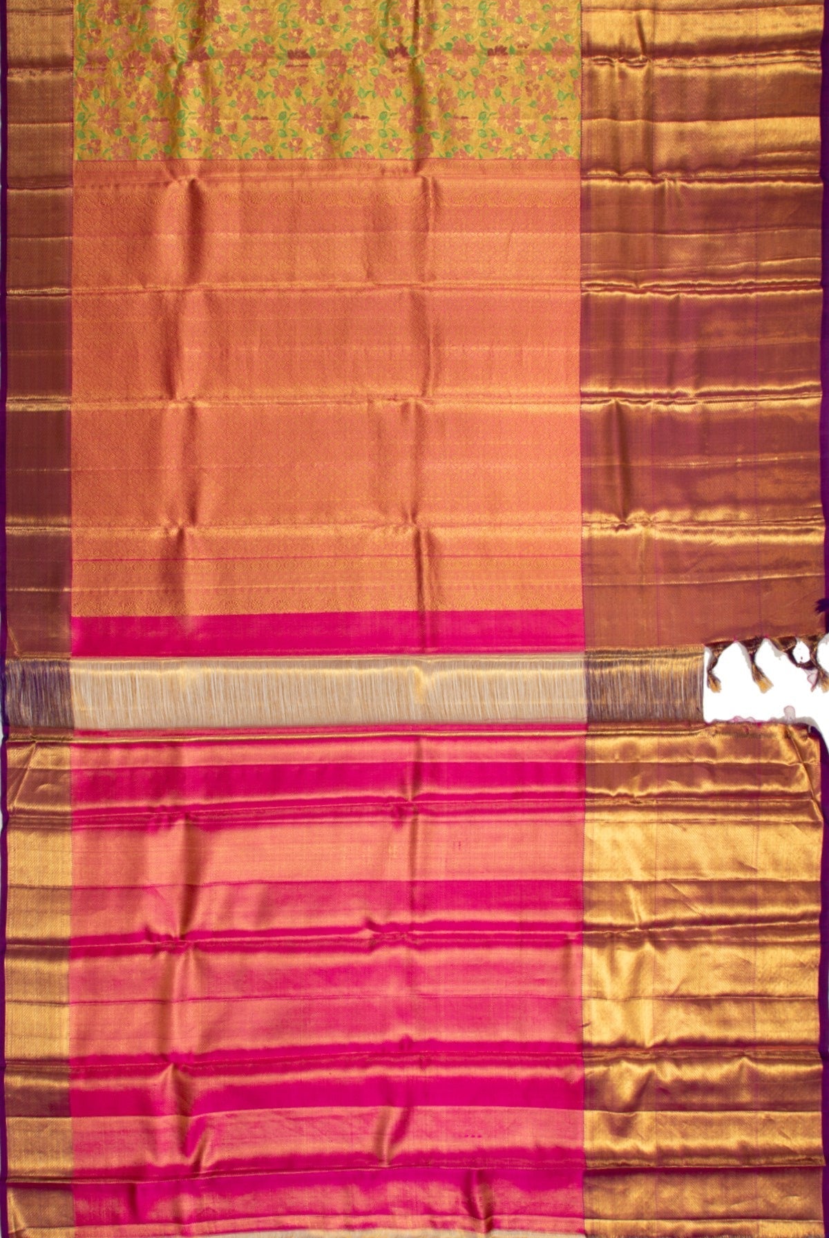 Kanchipuram Silk Tissue Jaal Gold Saree