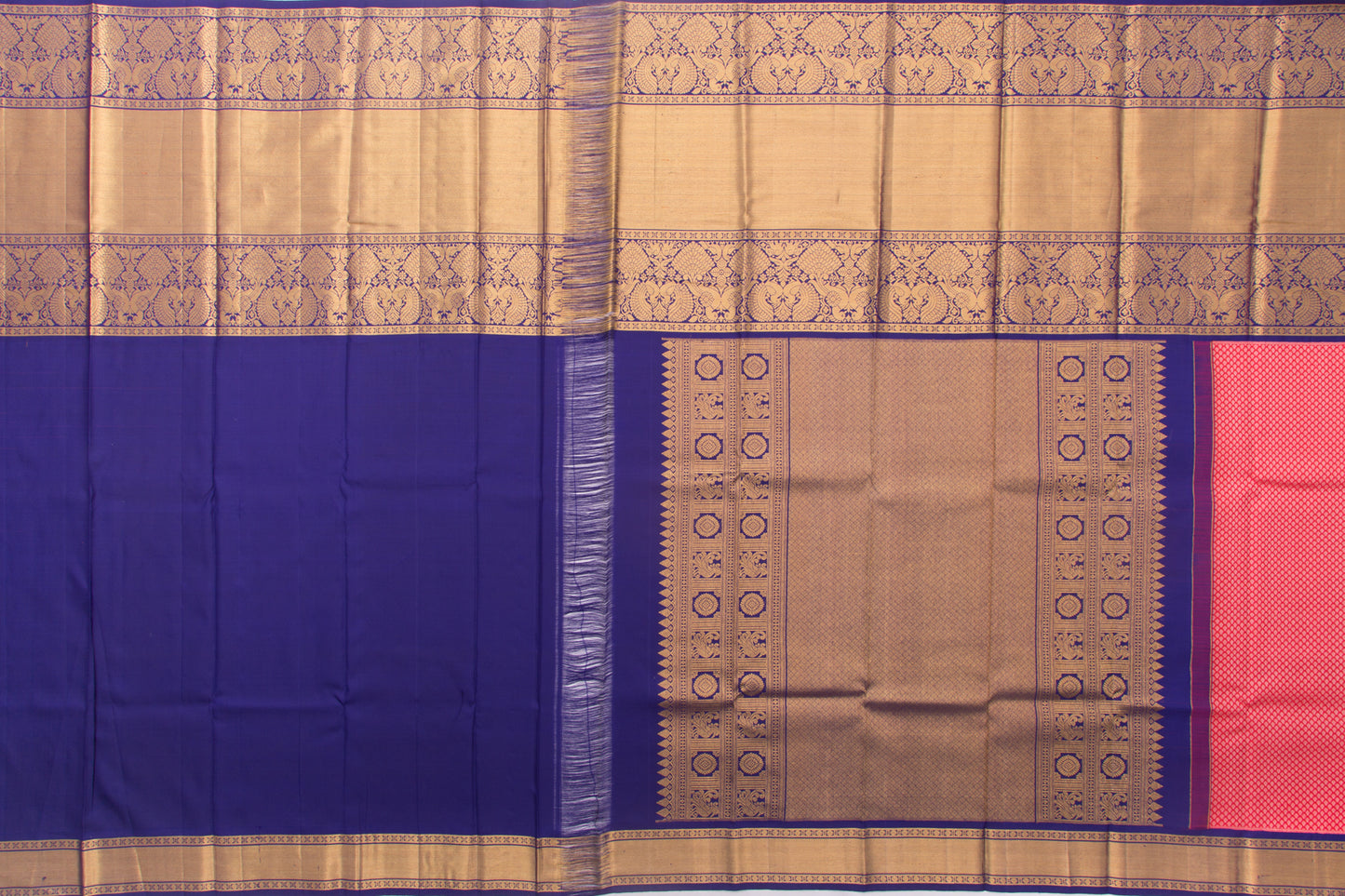 Kanchipuram Silk Brocade Pinkish Red Saree