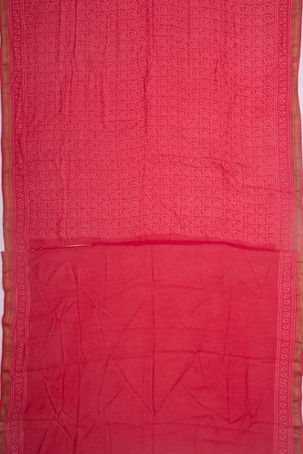 Handspun Cotton Printed Red Saree