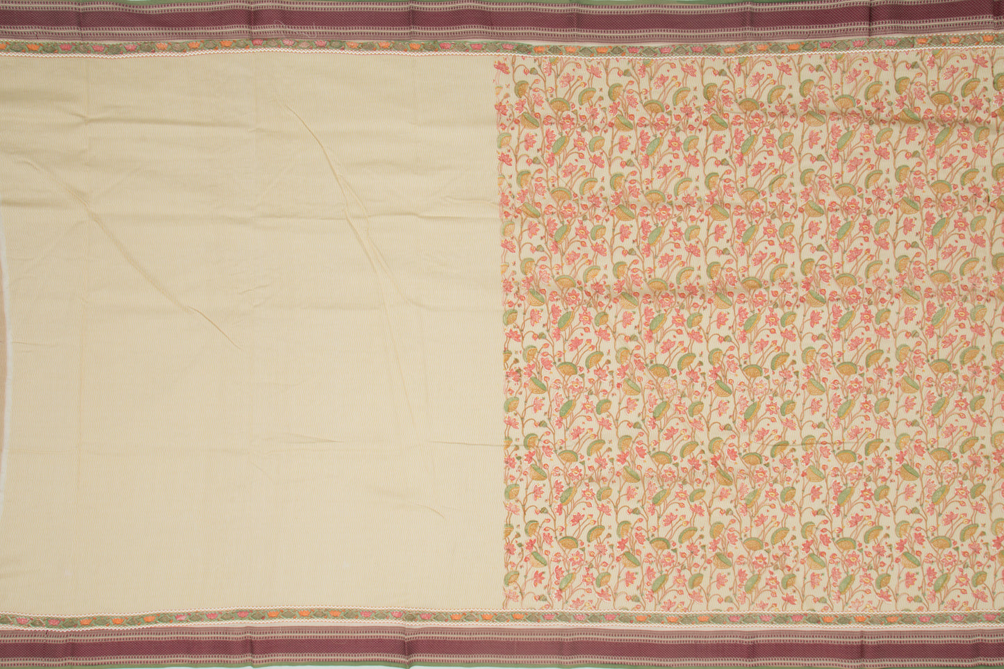 Maheshwari Cotton Floral Printed Beige Saree