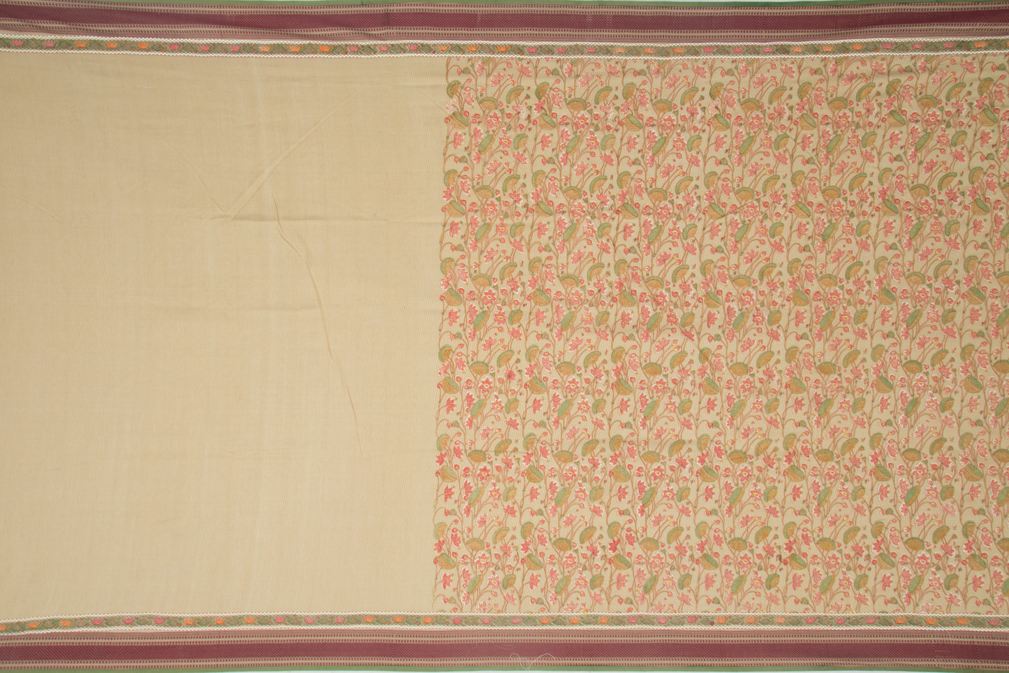 Maheshwari Cotton Floral Printed Beige Saree