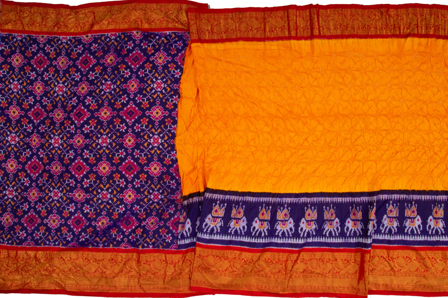 Kanchipuram Silk Bandhani Yellow Saree